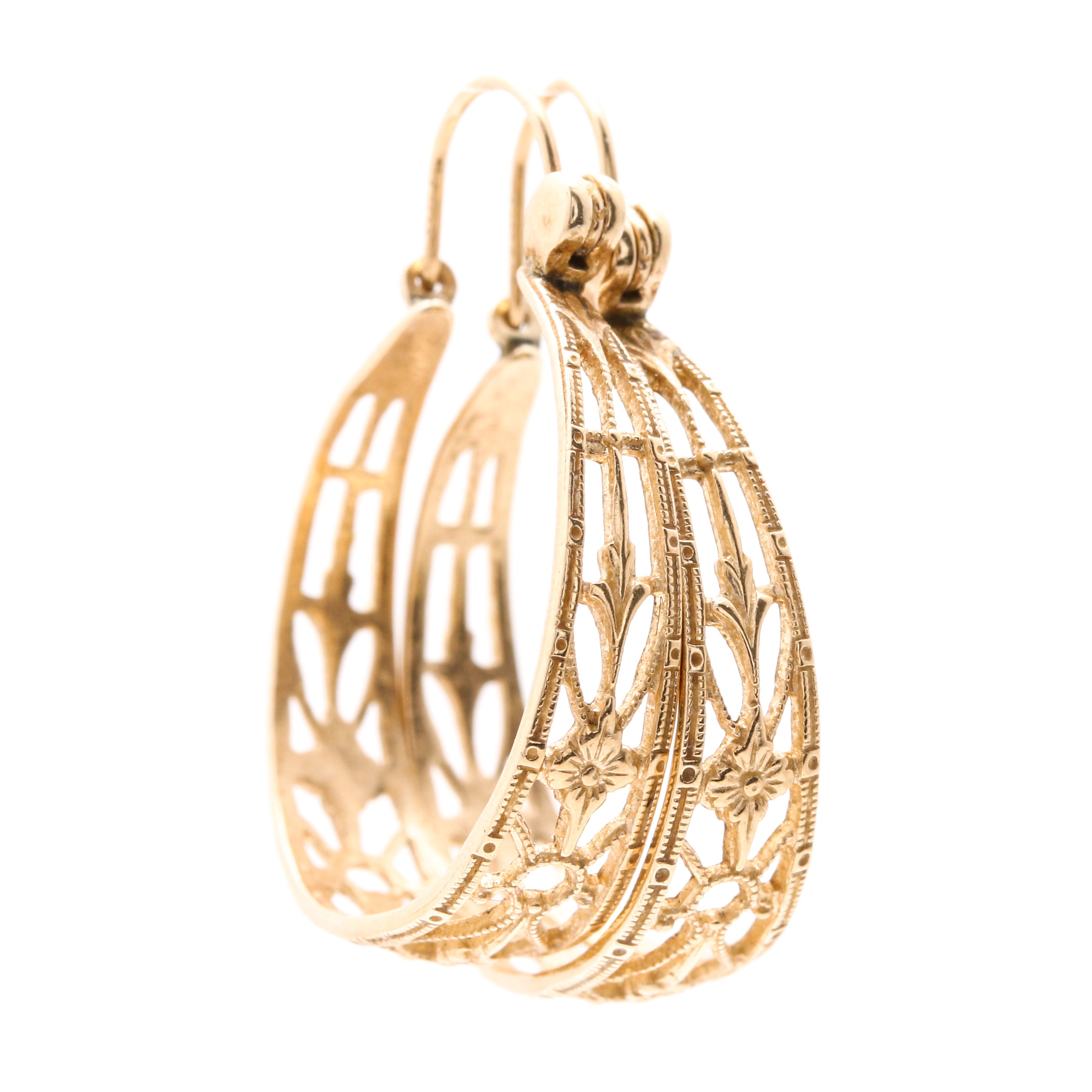 14K Yellow Gold Openwork Hoop Earrings