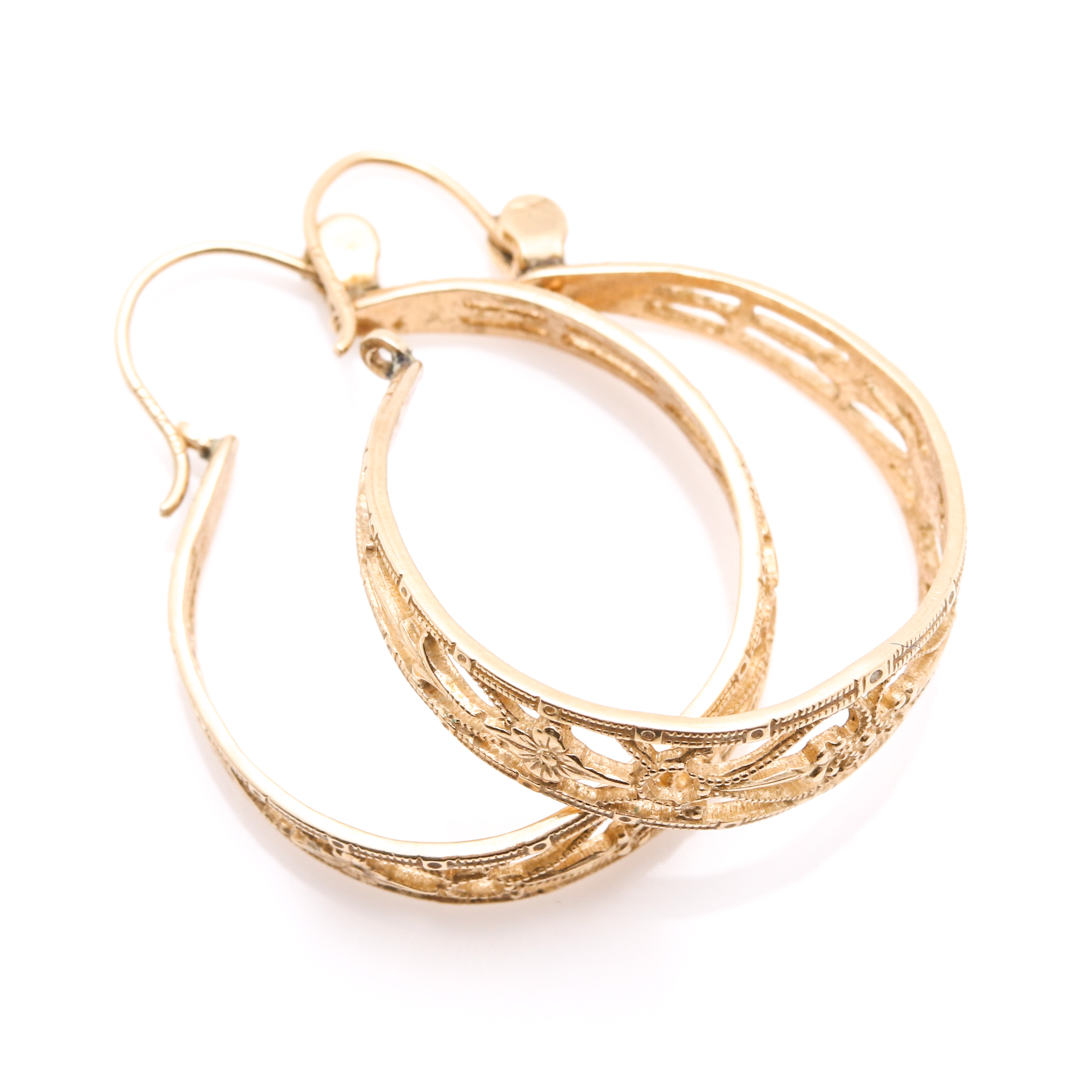 14K Yellow Gold Openwork Hoop Earrings