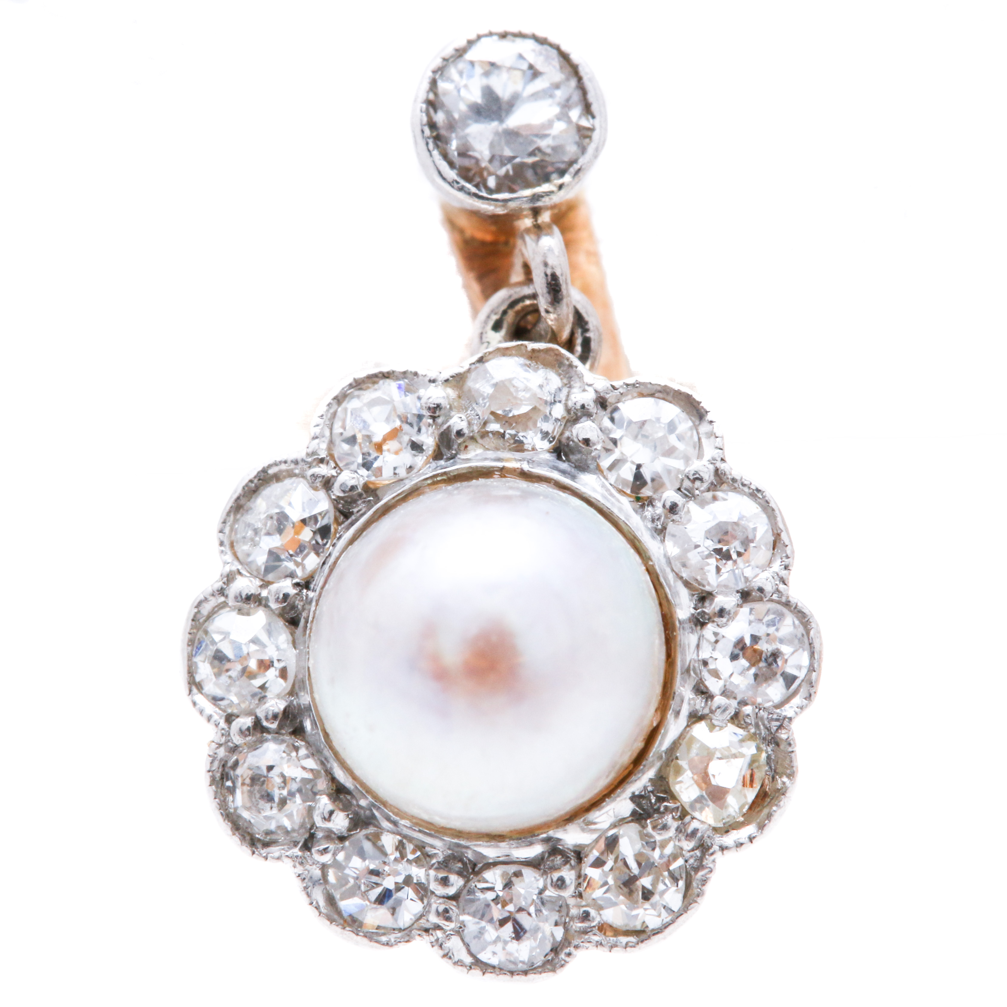 14K Yellow Gold Pearl and Diamond Earrings