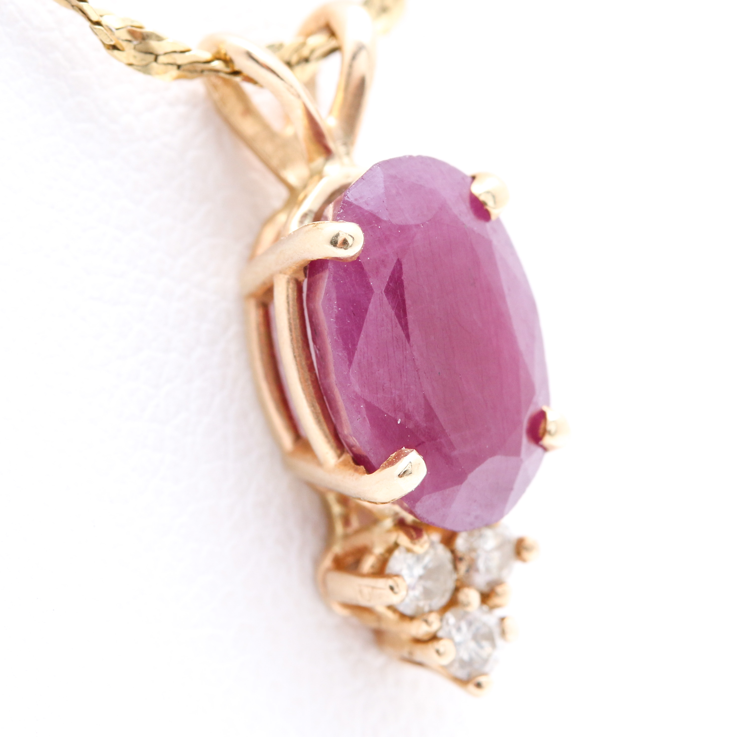 14K Yellow Gold Ruby and Diamond Pendant Necklace
