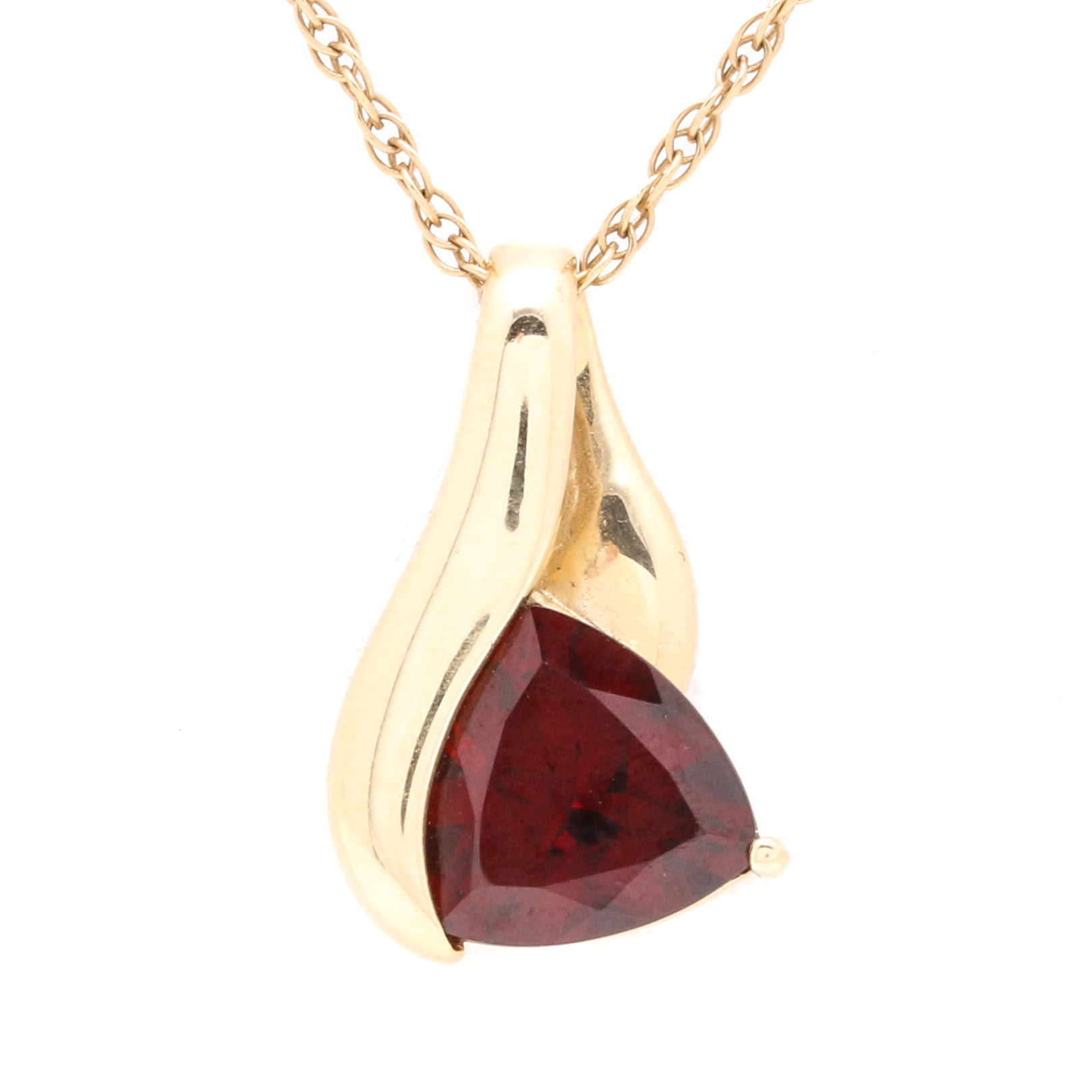 14K Yellow Gold Garnet Pendant Necklace