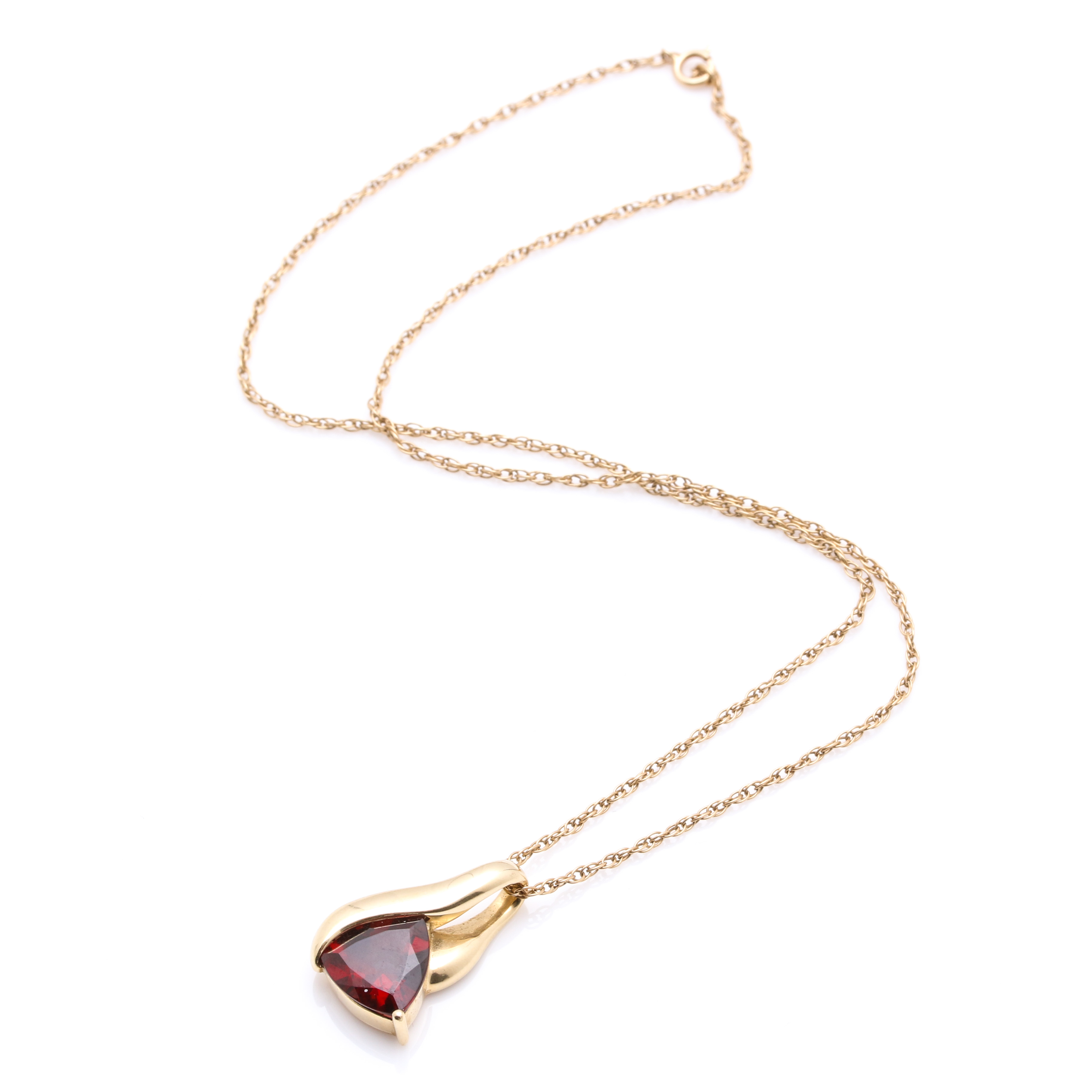 14K Yellow Gold Garnet Pendant Necklace
