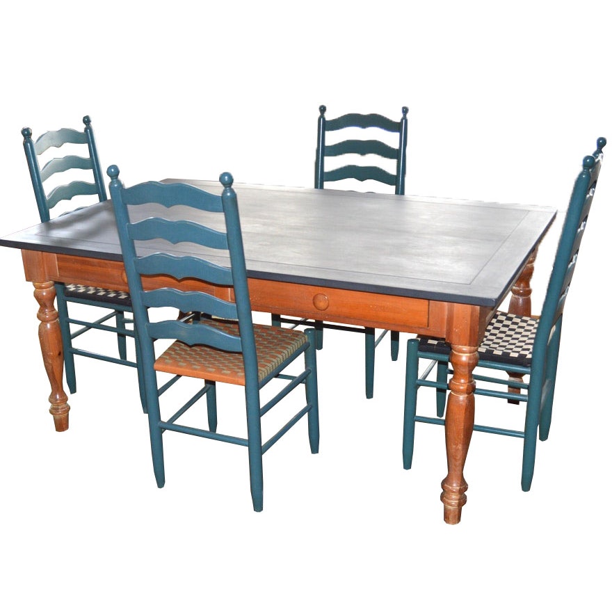 Farmhouse Dining Table and Four Ladderback Chairs