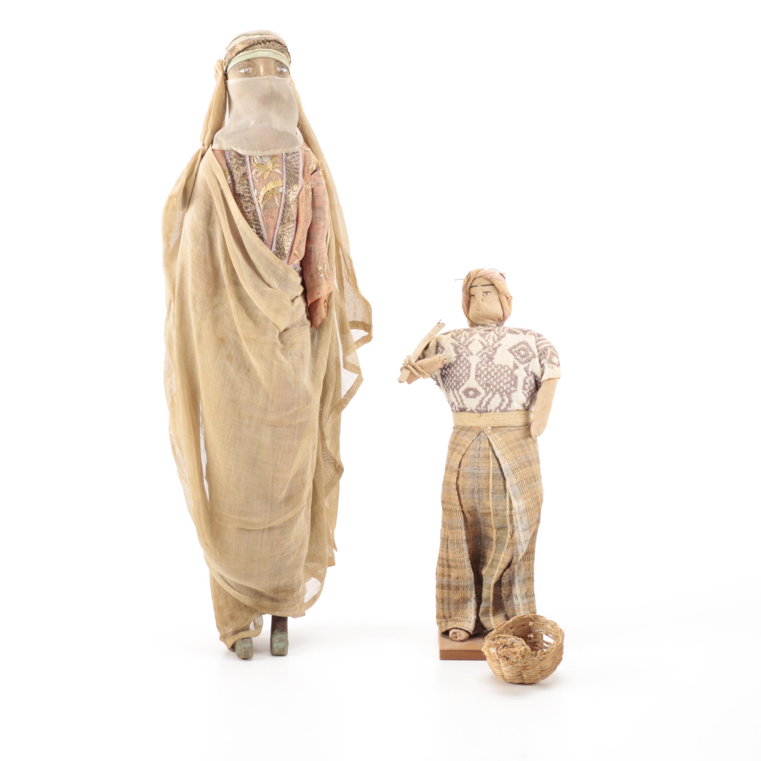 Pair of Wood and Cloth Dolls