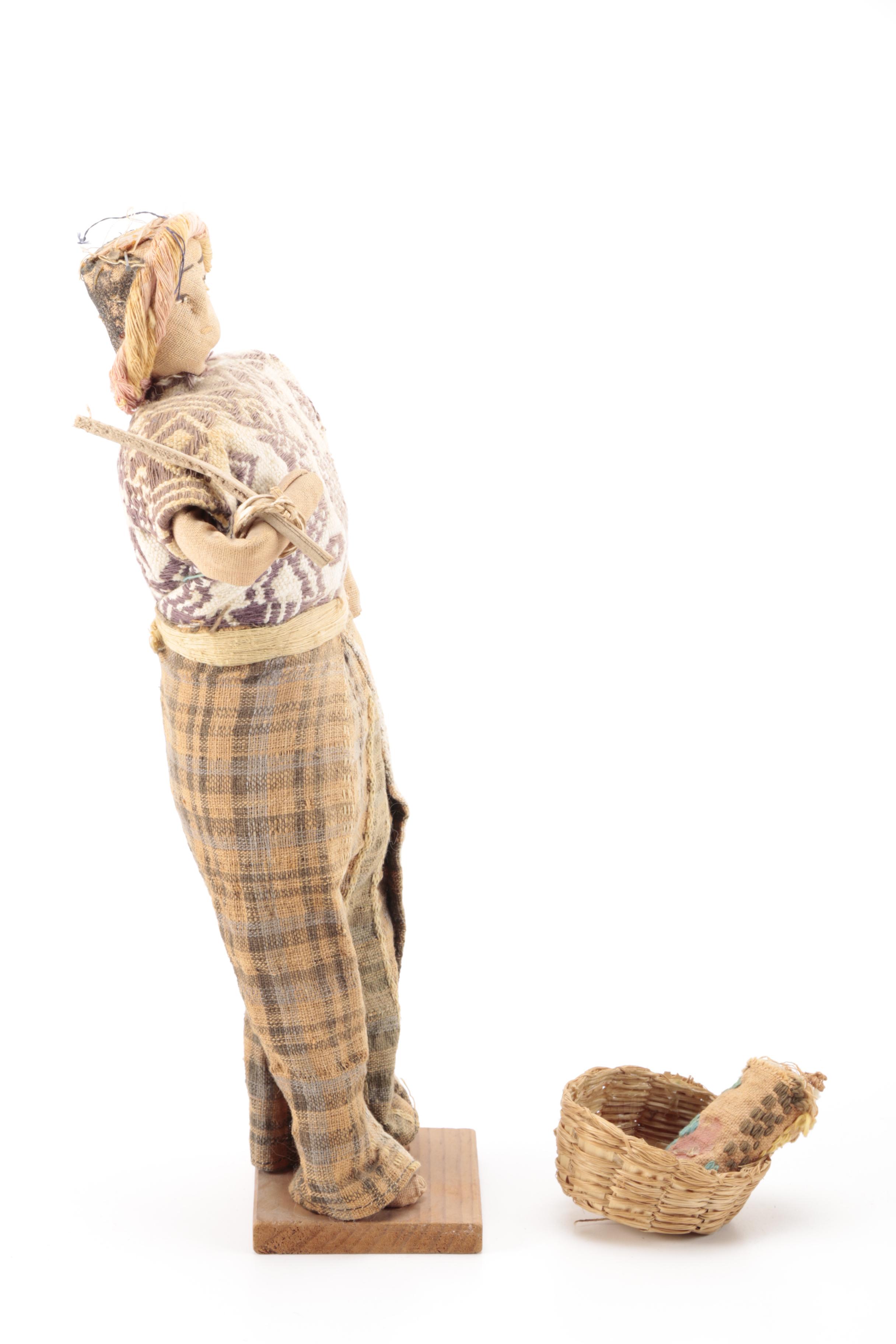 Pair of Wood and Cloth Dolls