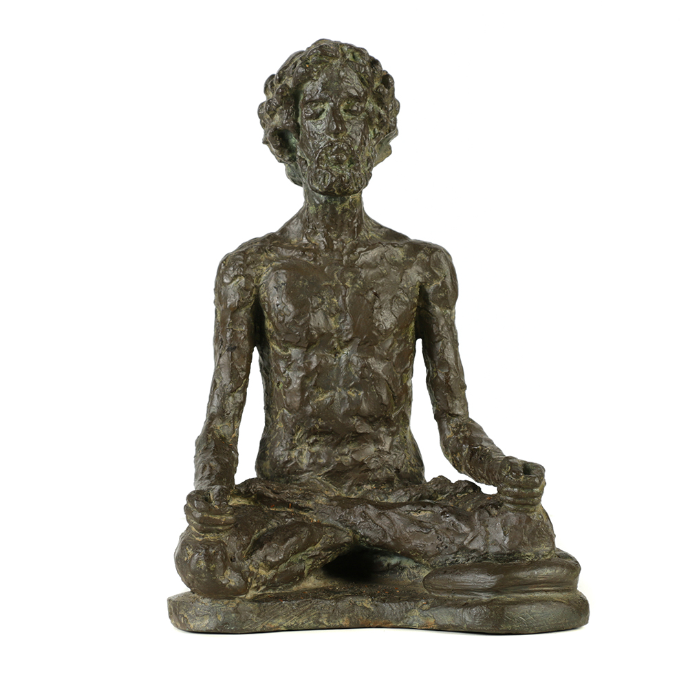 Copper Sculpture of Seated Male Figure