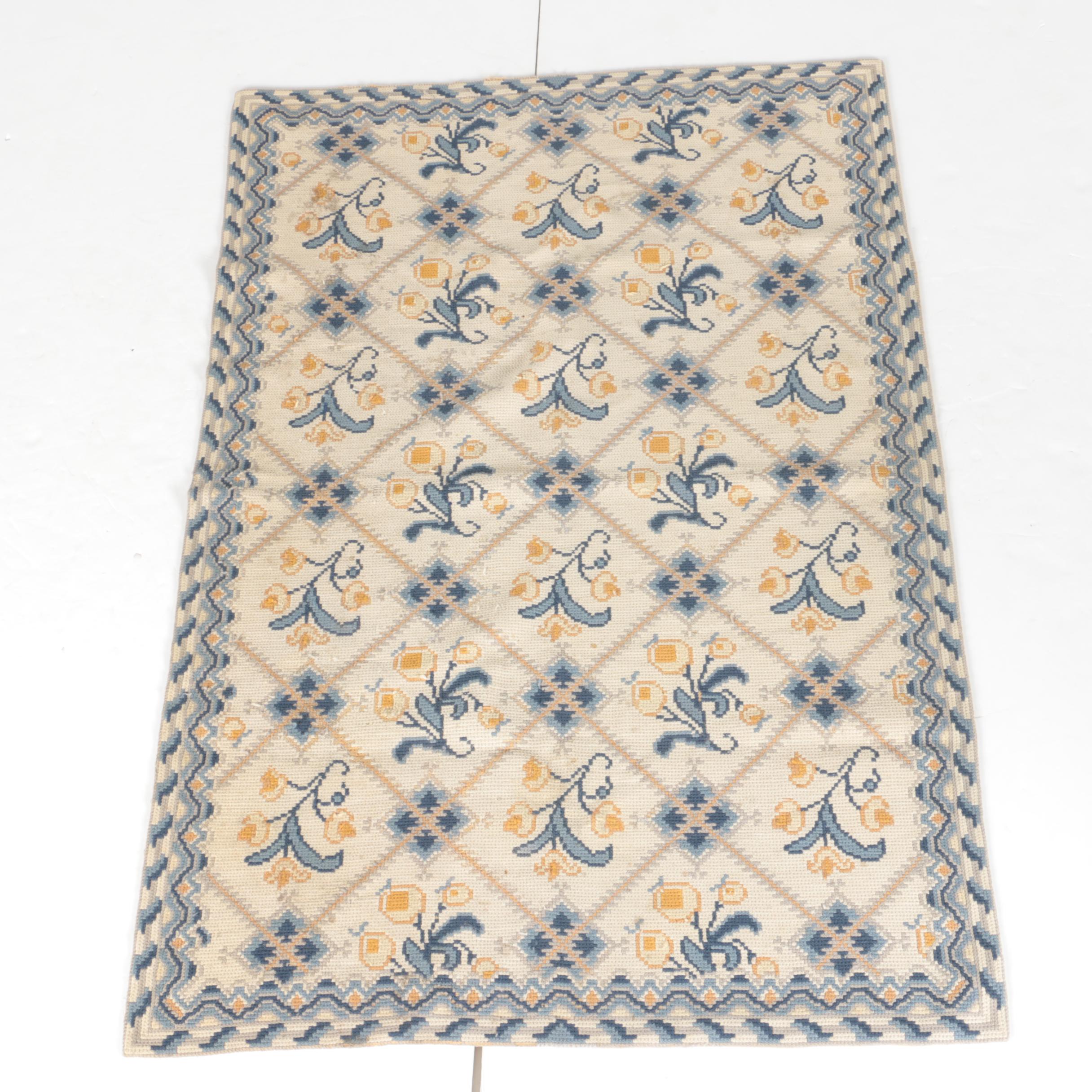 Portuguese Tapete de Arraiolos Needlepoint Accent Rug