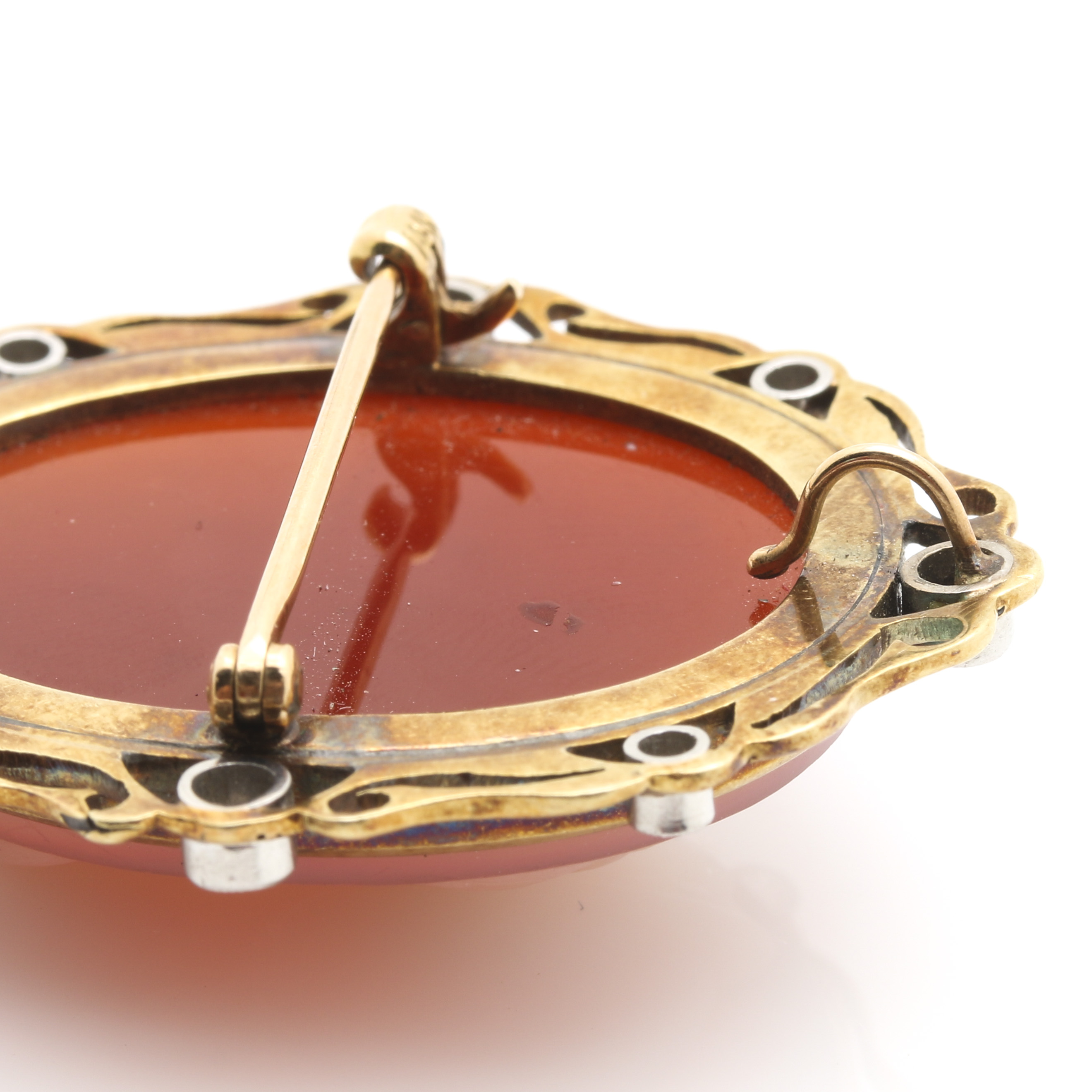 14K Yellow Gold Diamond and Agate Cameo Brooch Pendant