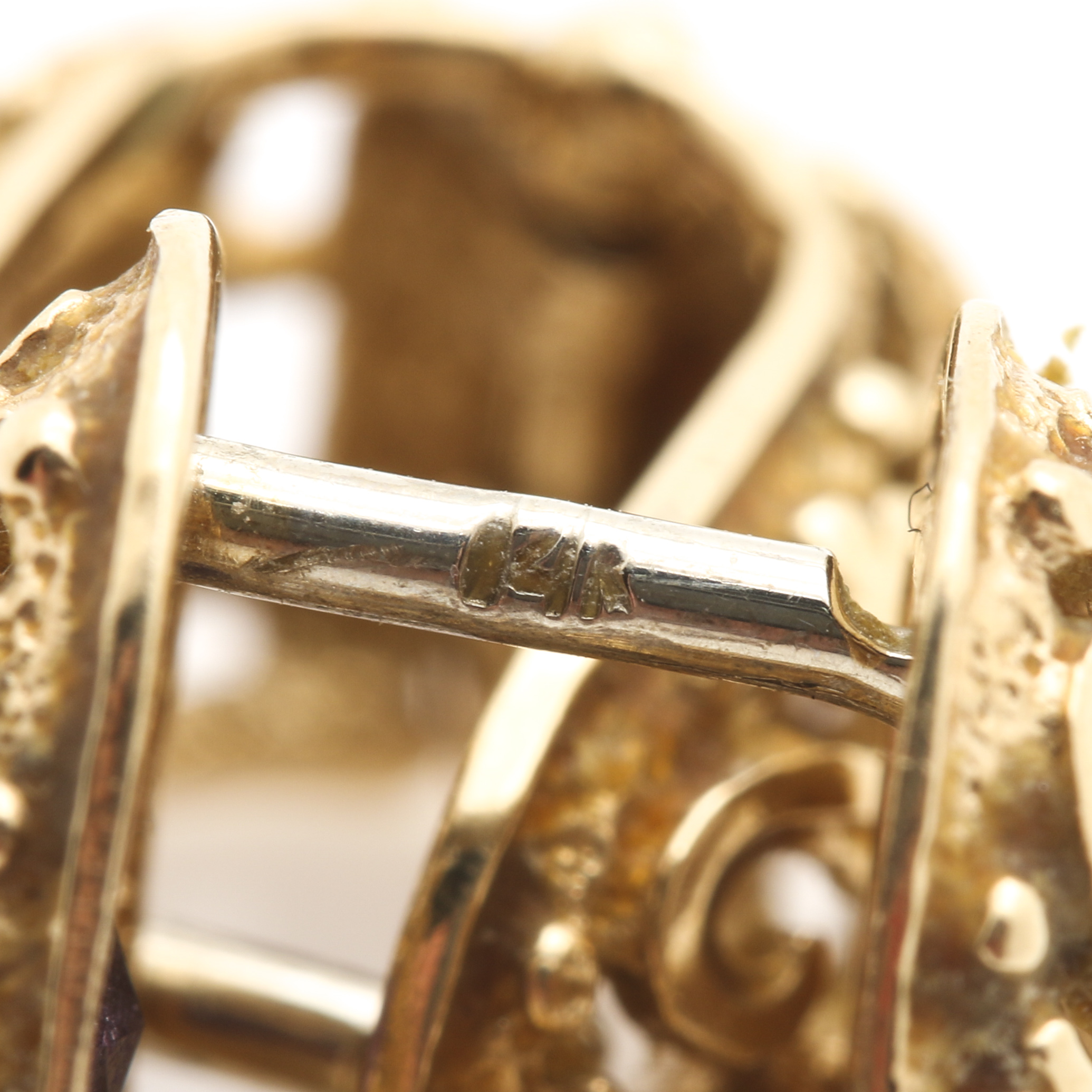 14K Yellow Gold Amethyst Openwork Huggie Earrings