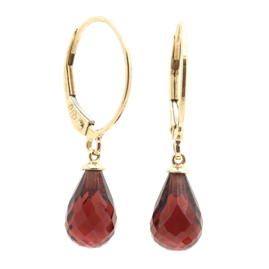 14K Yellow Gold Garnet Drop Earrings