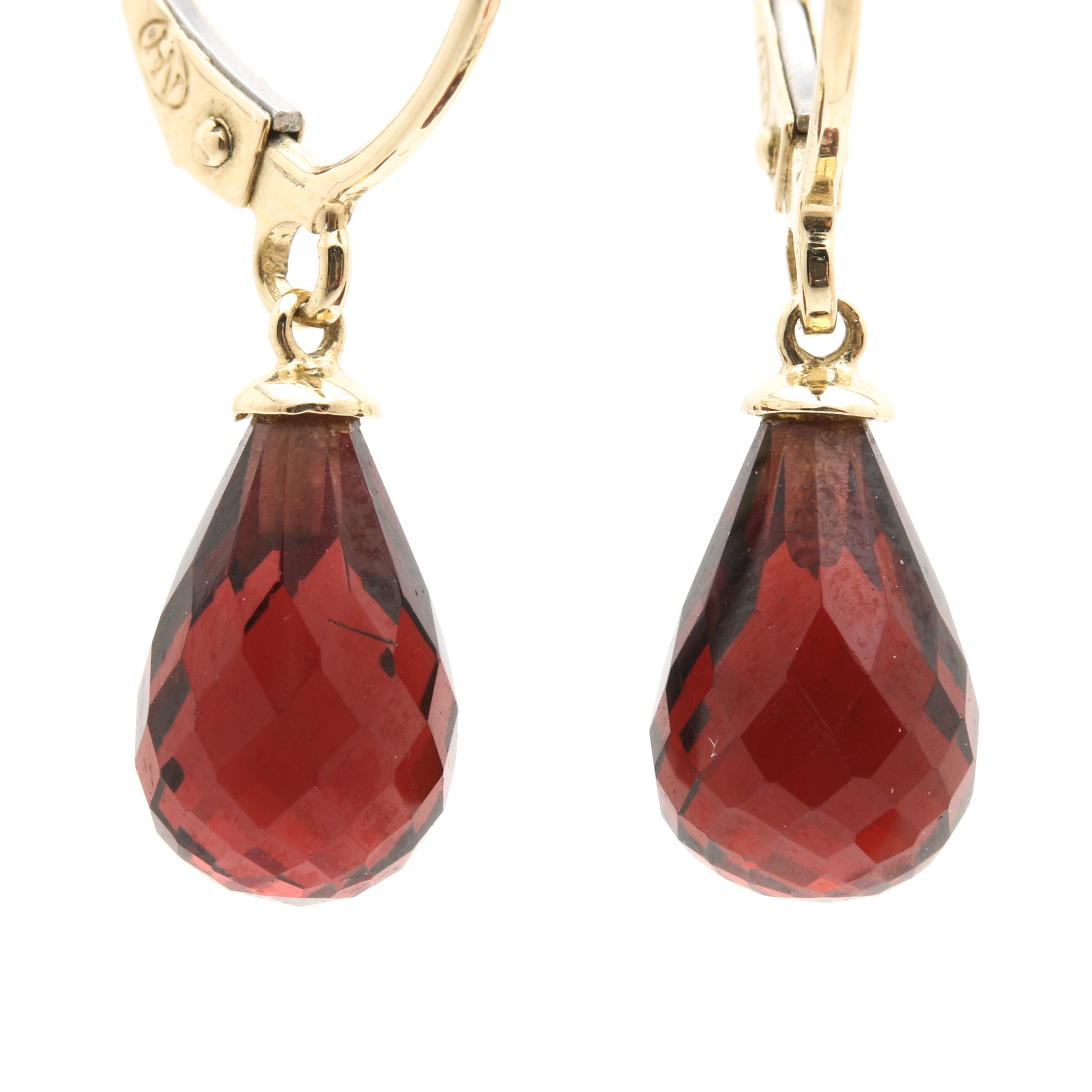 14K Yellow Gold Garnet Drop Earrings