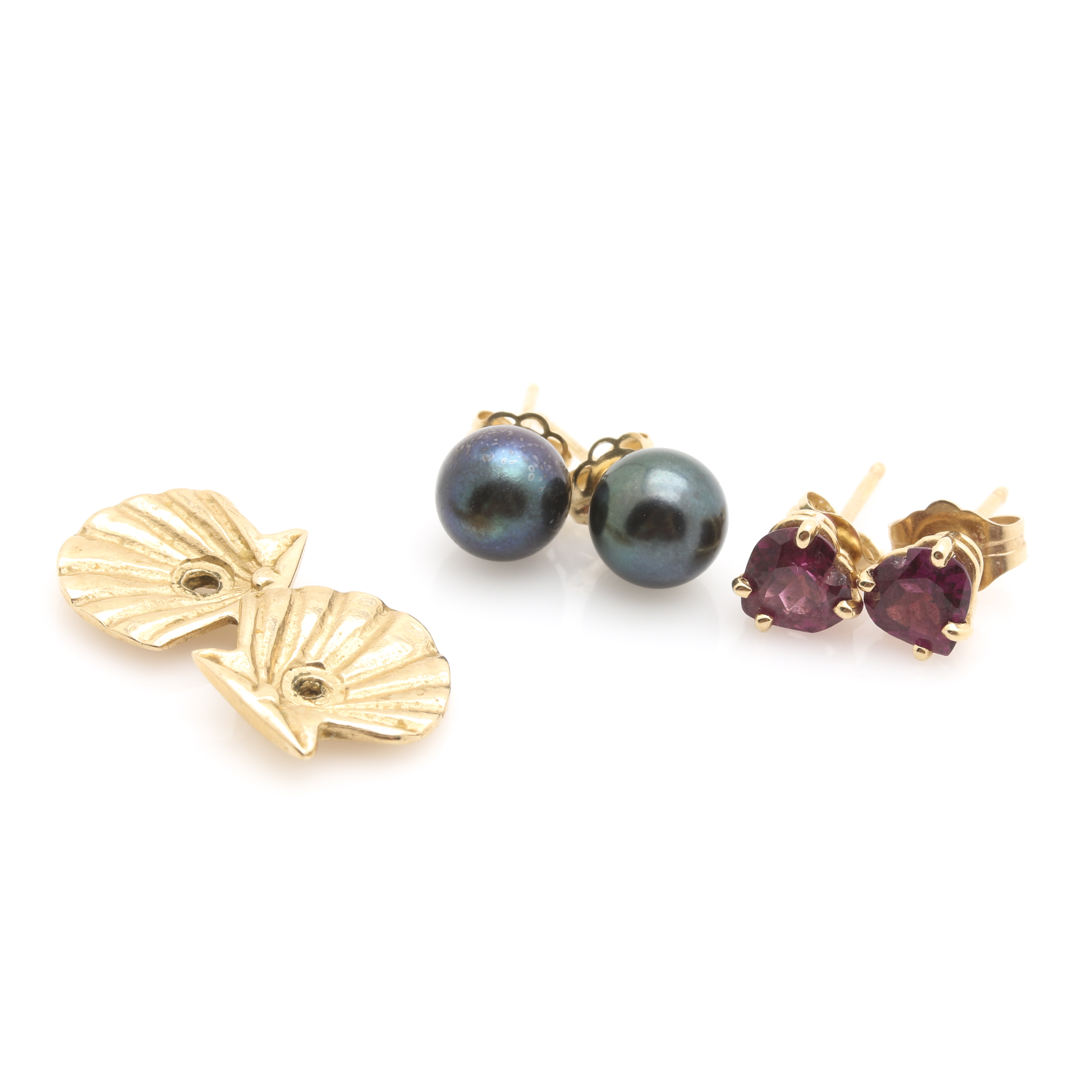14K Yellow Gold Heart-Shaped Garnet and Pearl Earrings With Jacket