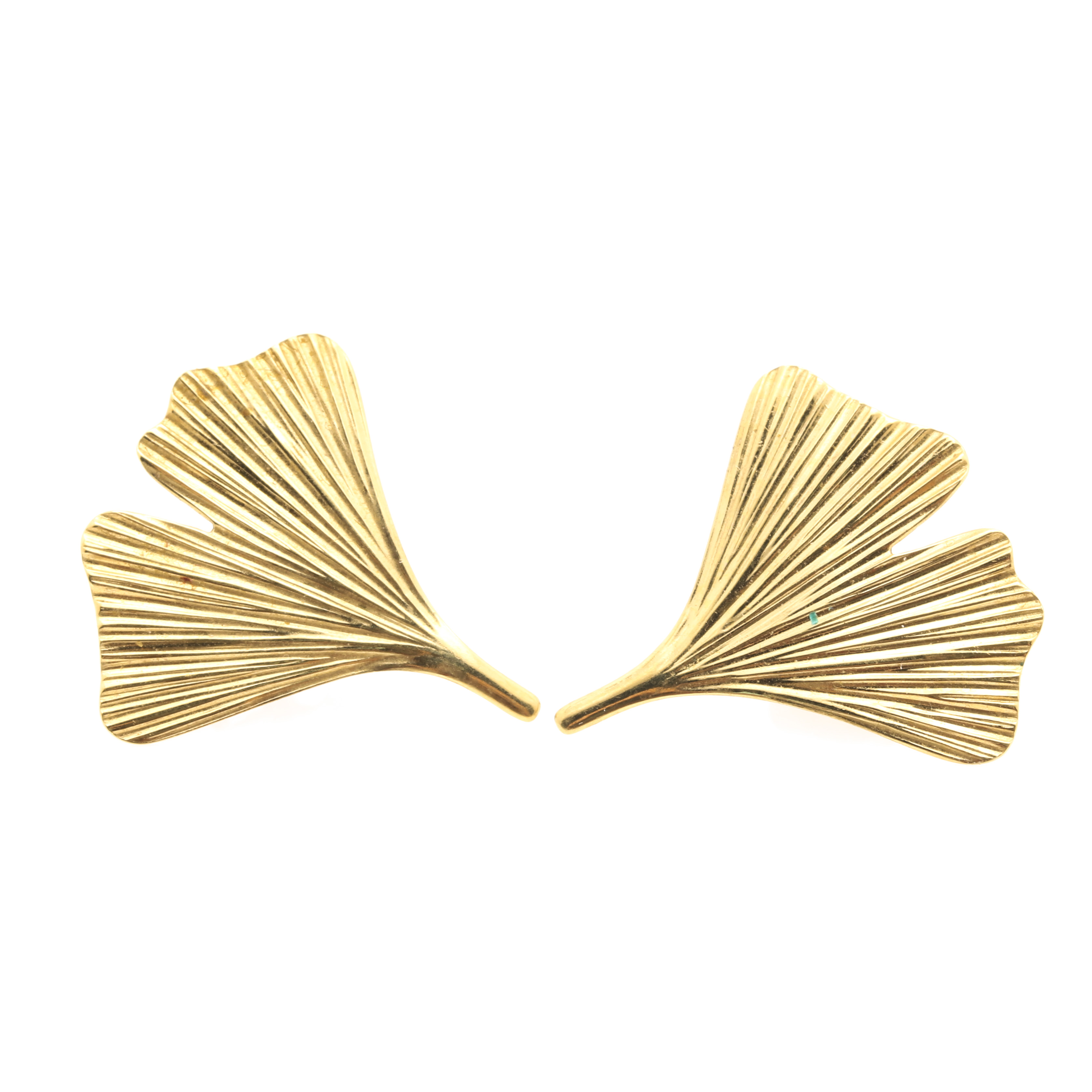 14K Yellow Gold Ginkgo Biloba Leaf Stud Earrings