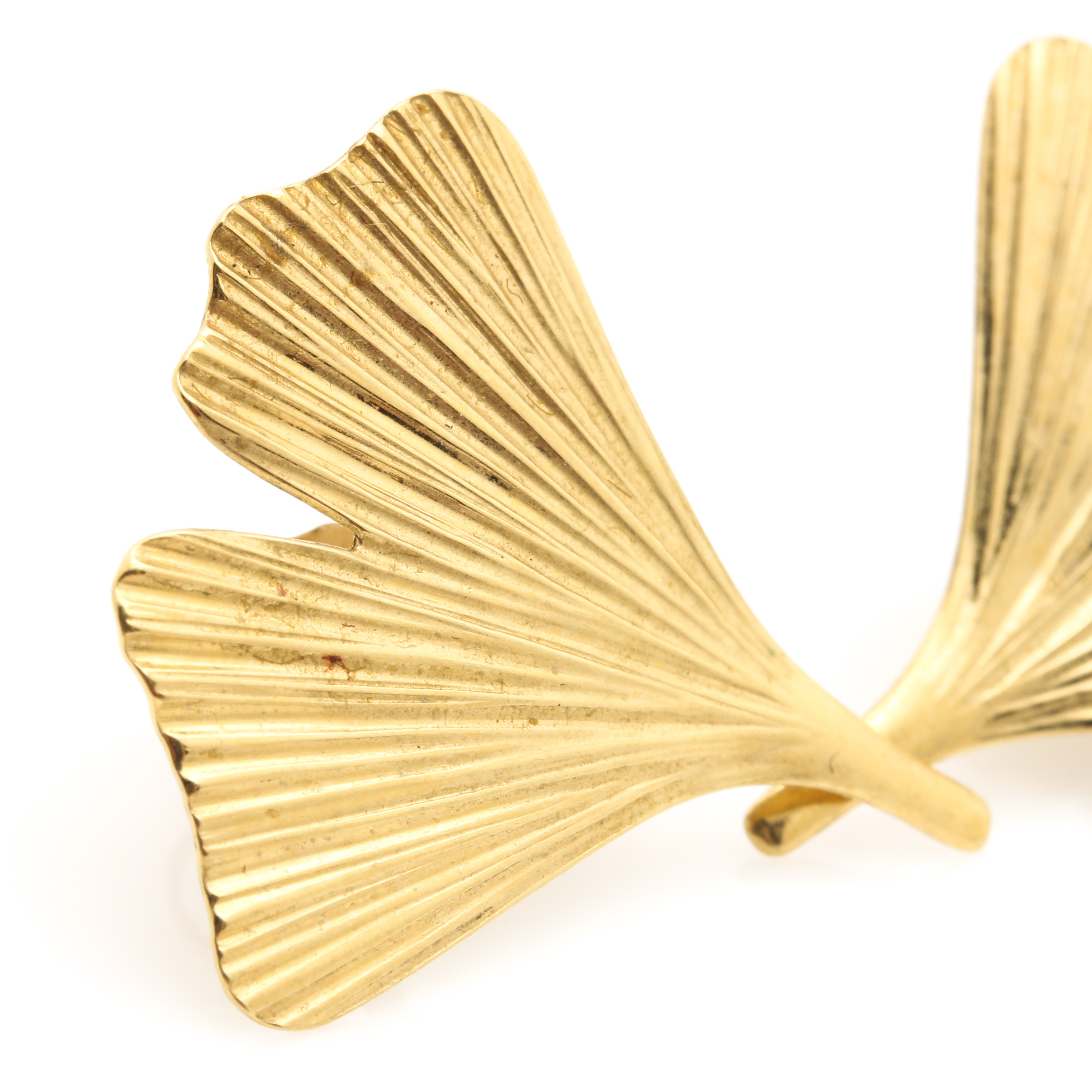 14K Yellow Gold Ginkgo Biloba Leaf Stud Earrings