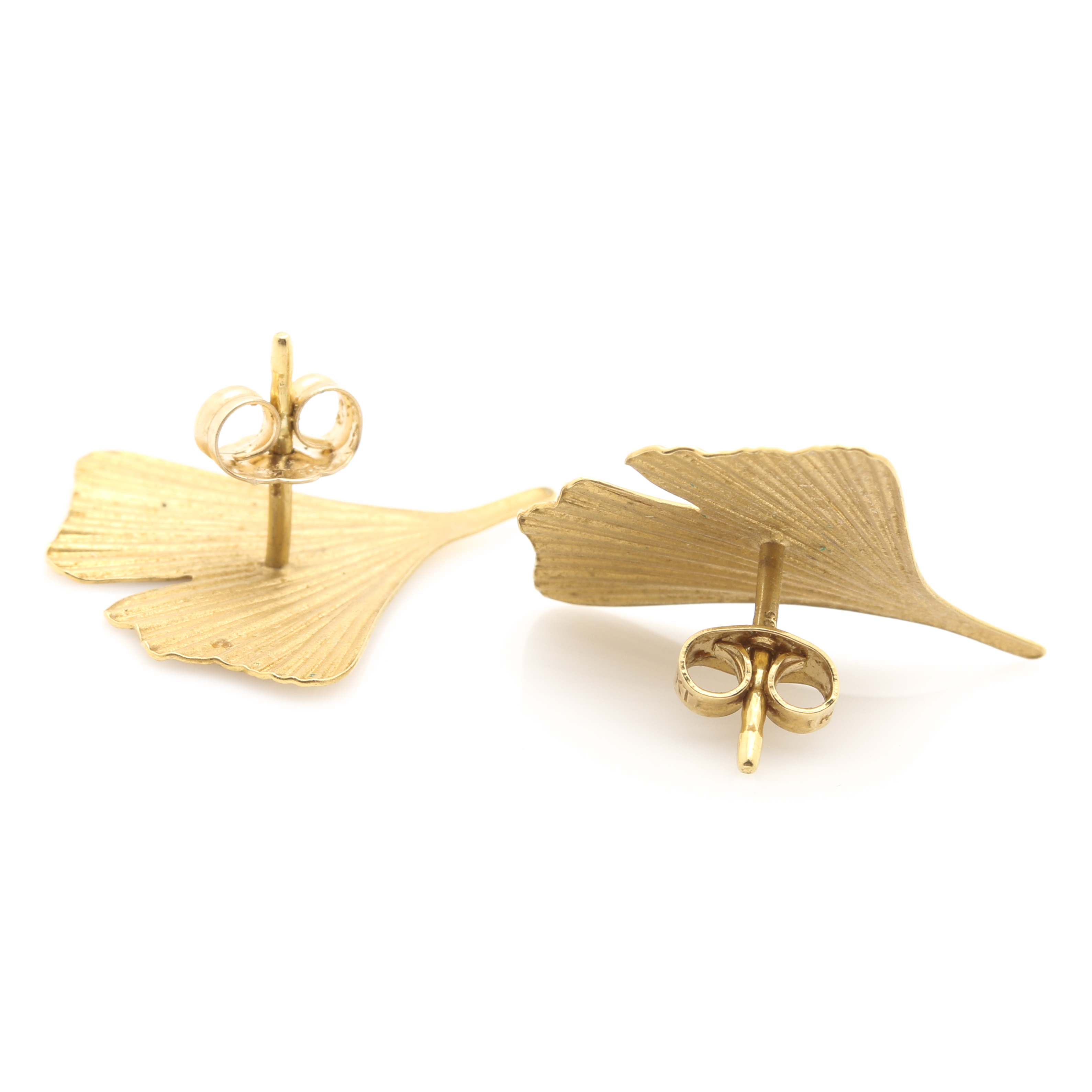 14K Yellow Gold Ginkgo Biloba Leaf Stud Earrings