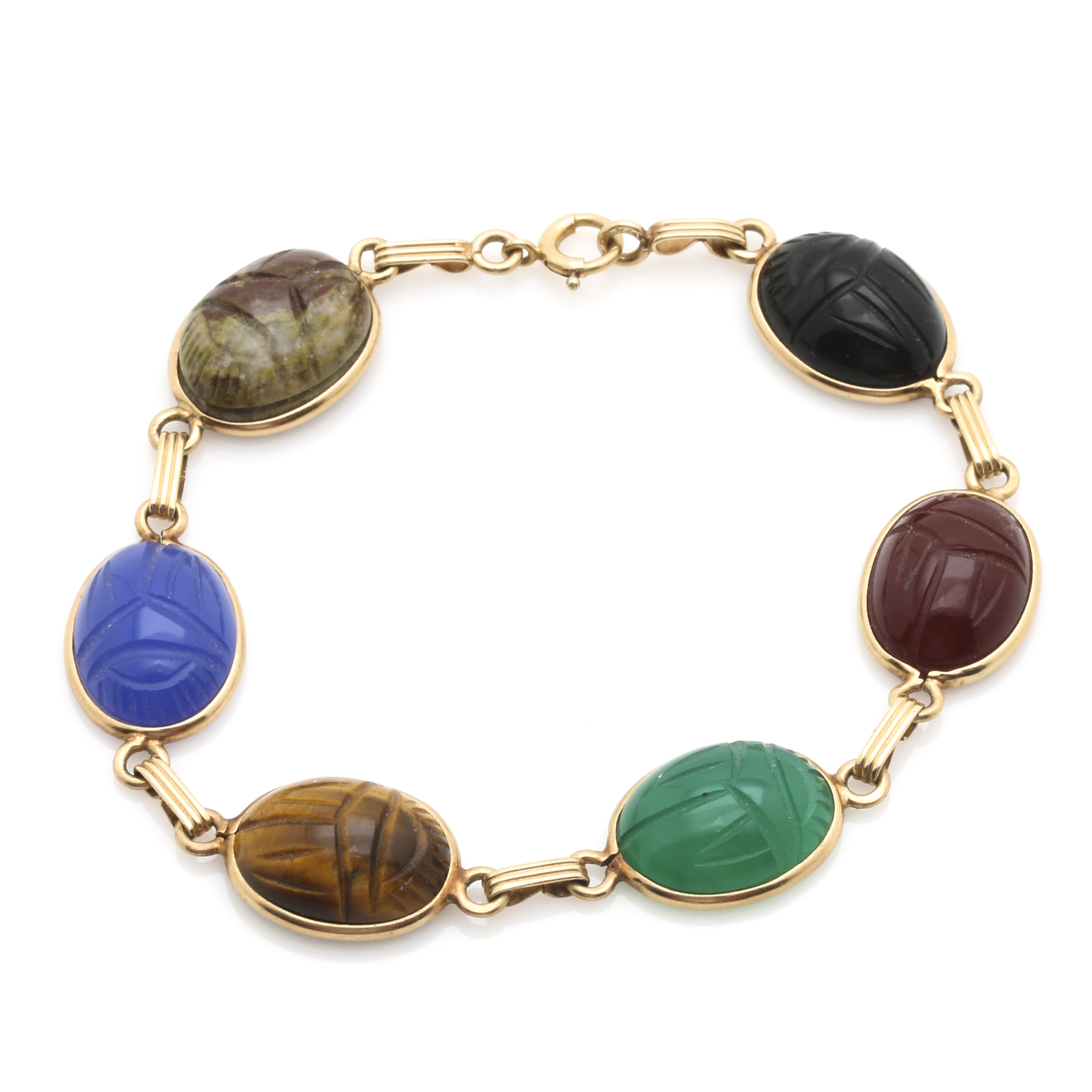 14K Yellow Gold Gemstone Scarab Bracelet
