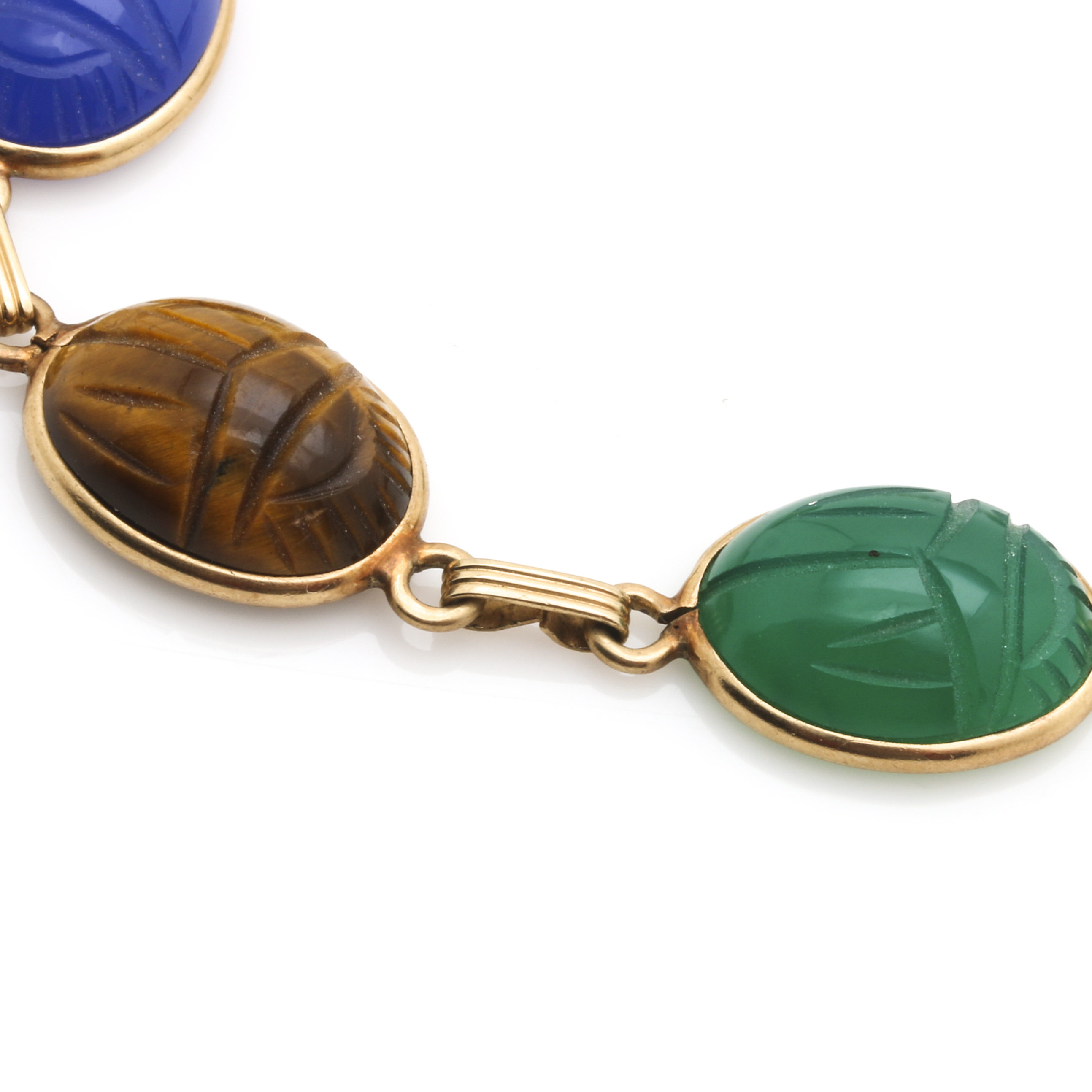 14K Yellow Gold Gemstone Scarab Bracelet