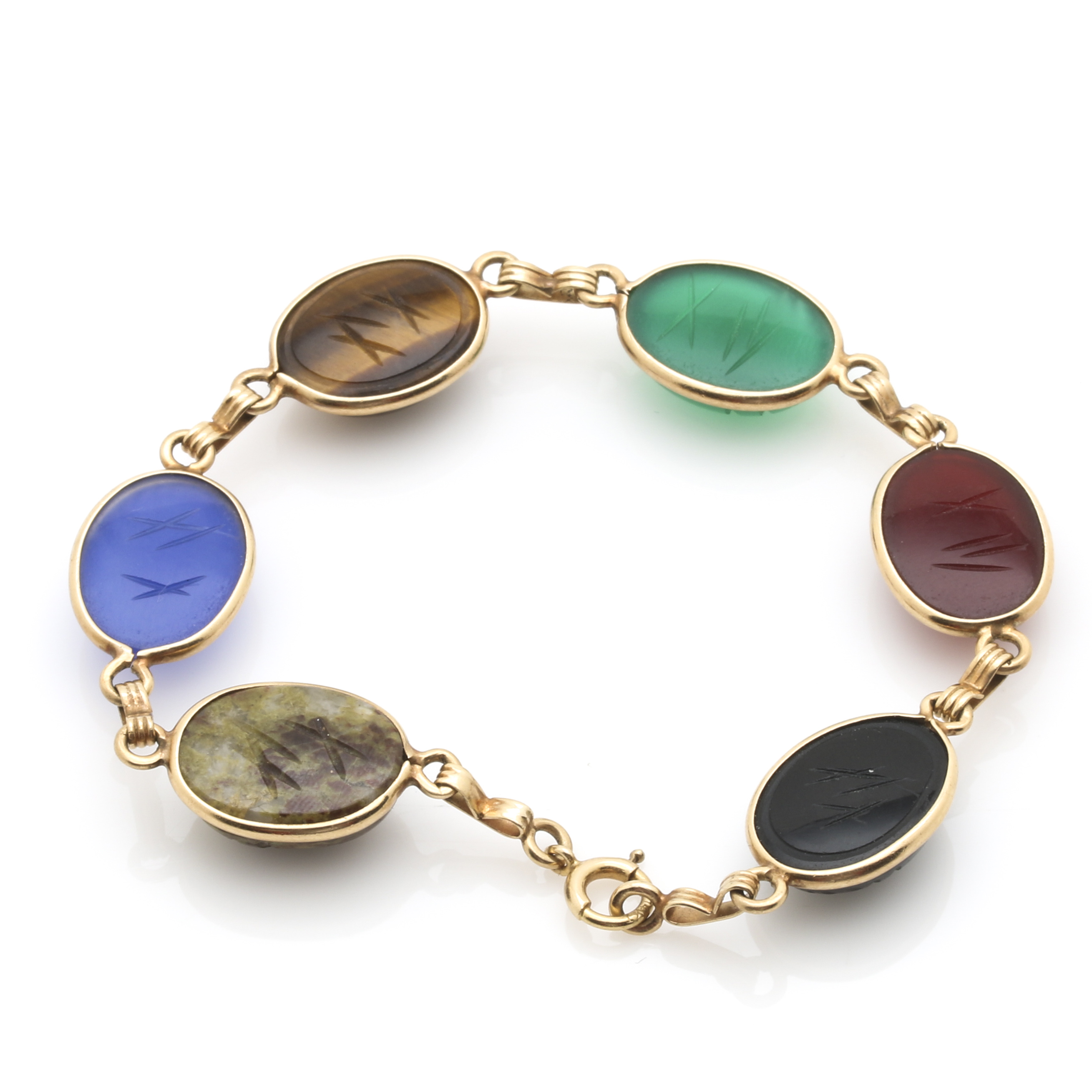 14K Yellow Gold Gemstone Scarab Bracelet