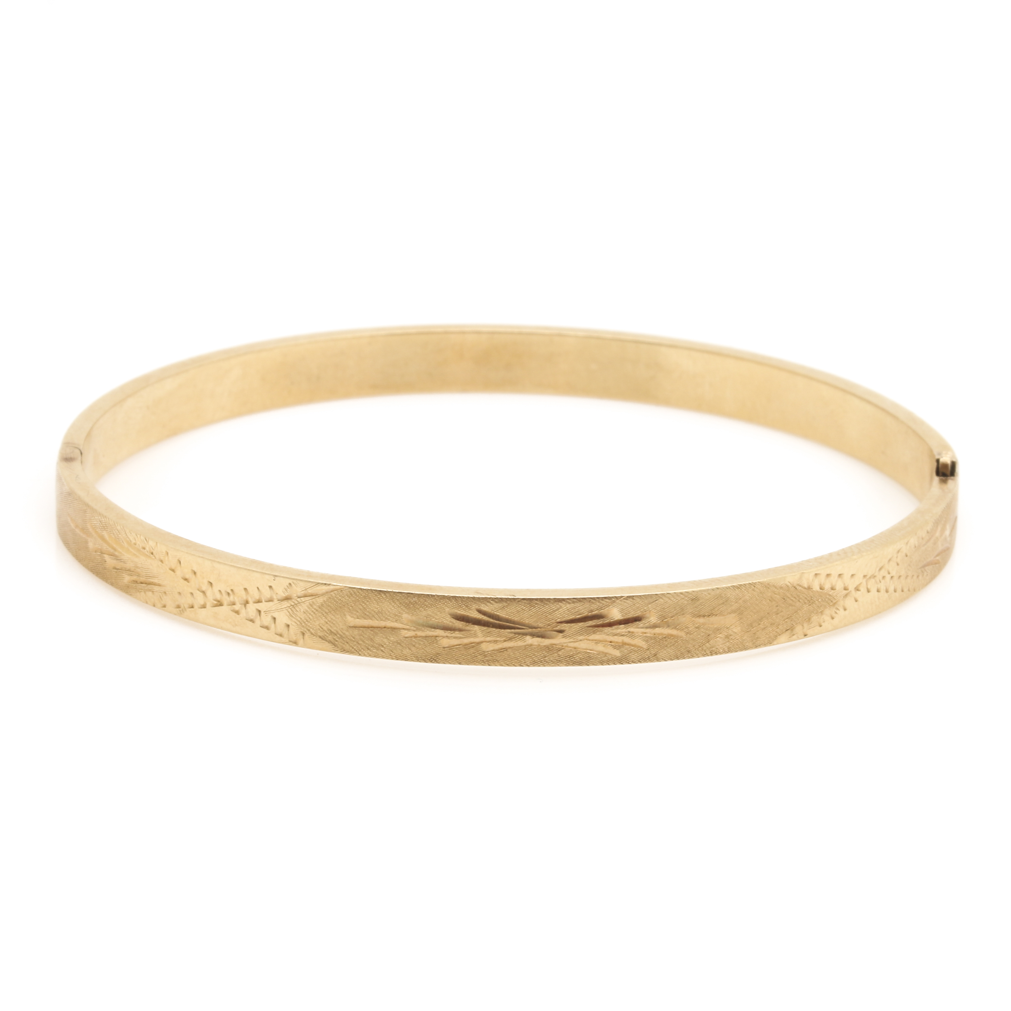 14K Yellow Gold Engraved Hinge Bangle