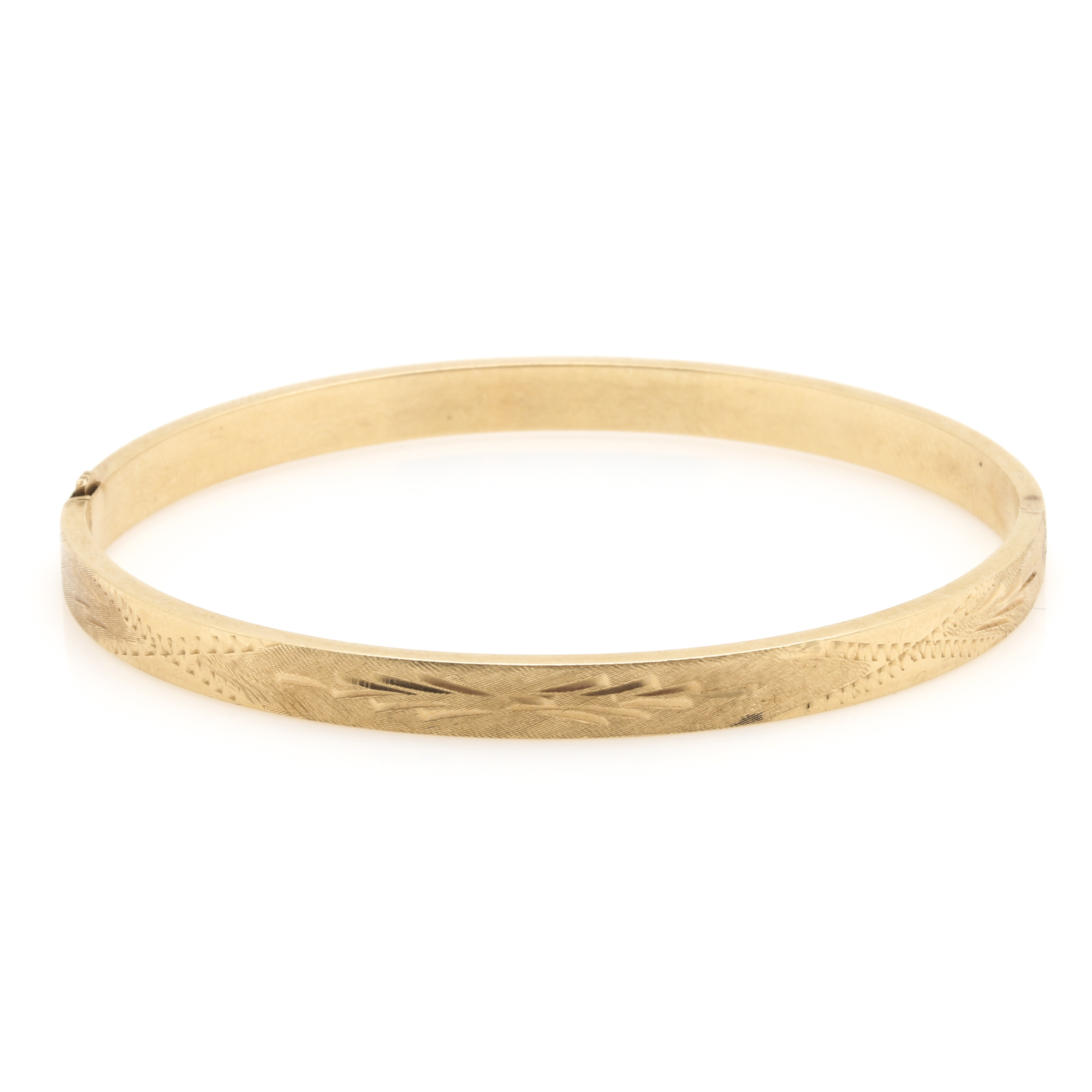 14K Yellow Gold Engraved Hinge Bangle