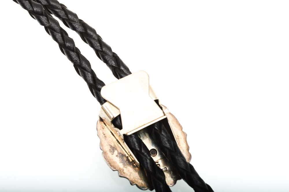 Sterling Silver Turquoise Braided Leather Bolo Tie