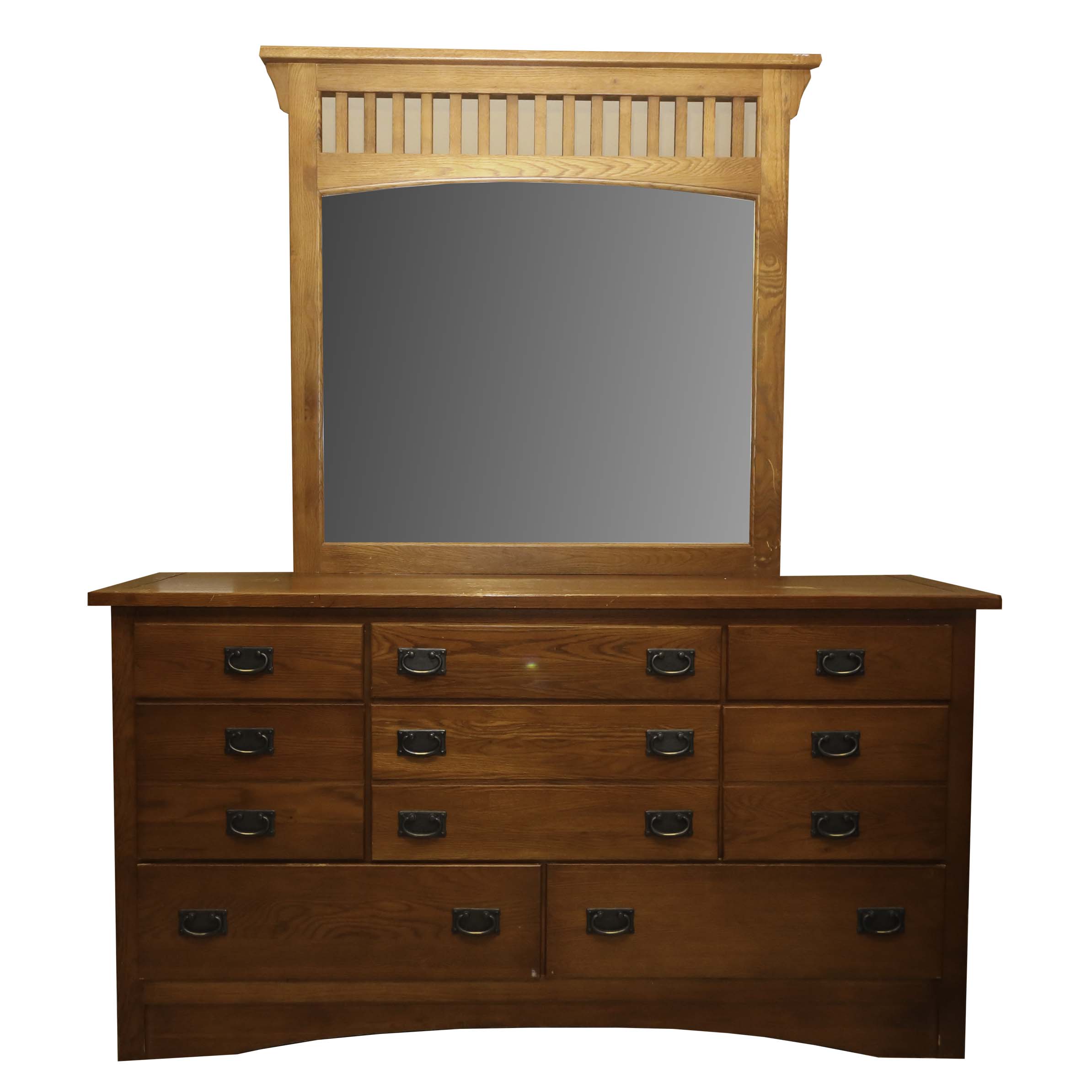 Mission Style Eight-Drawer Dresser With Mirror