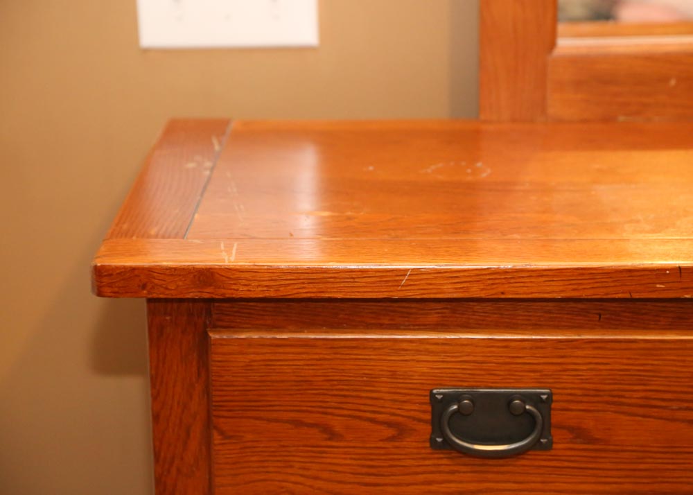 Mission Style Eight-Drawer Dresser With Mirror