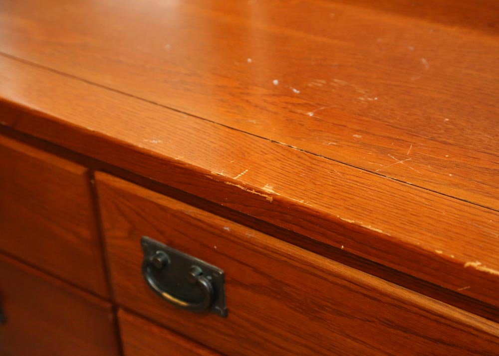 Mission Style Eight-Drawer Dresser With Mirror