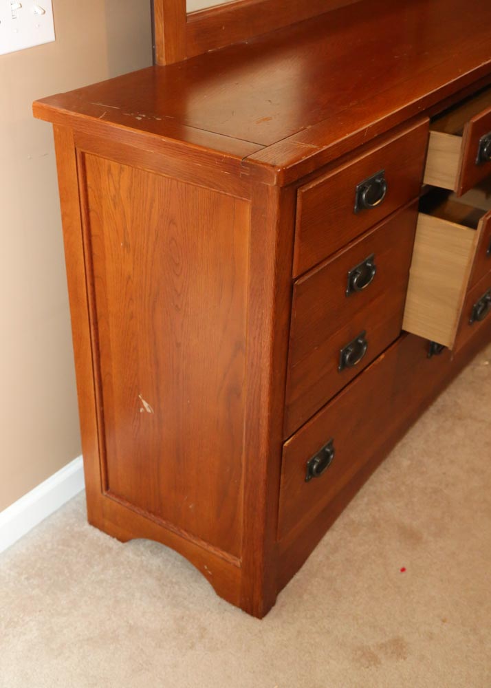 Mission Style Eight-Drawer Dresser With Mirror