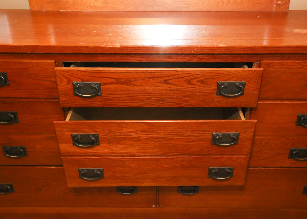 Mission Style Eight-Drawer Dresser With Mirror