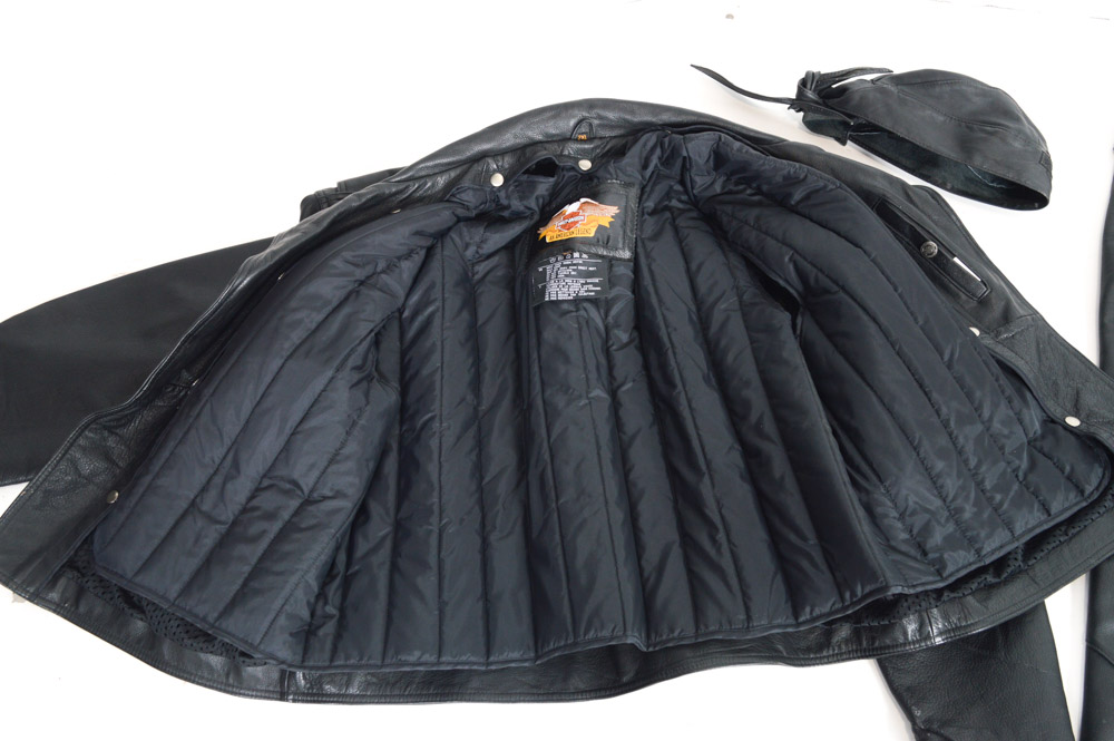 Harley-Davidson Leather Jacket, Chaps, Gloves and Skull Cap