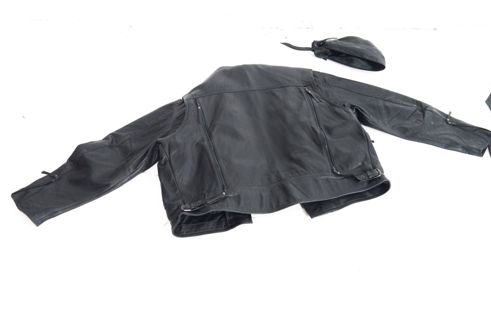 Harley-Davidson Leather Jacket, Chaps, Gloves and Skull Cap