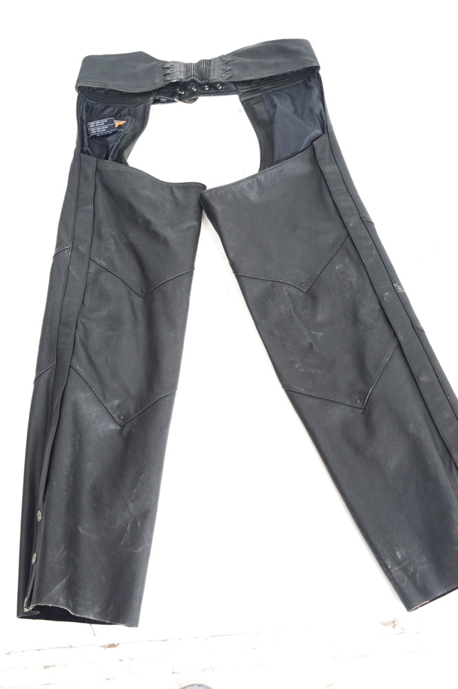 Harley-Davidson Leather Jacket, Chaps, Gloves and Skull Cap