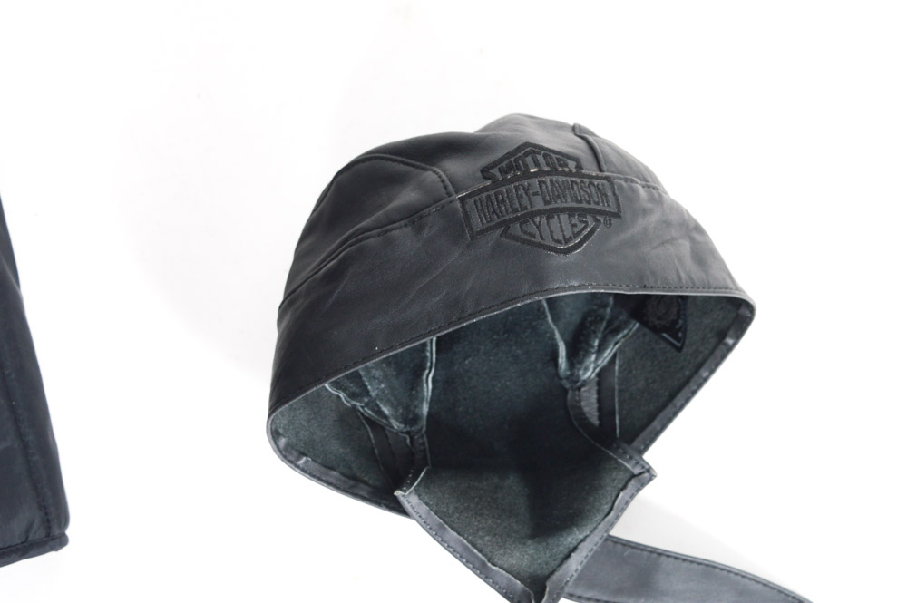 Harley-Davidson Leather Jacket, Chaps, Gloves and Skull Cap