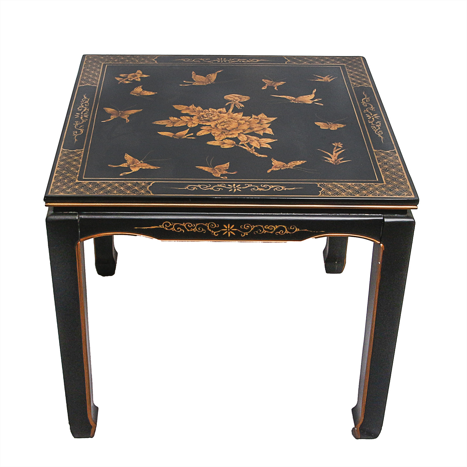 Chinoiserie Black Side Table with Gold Toned Accents