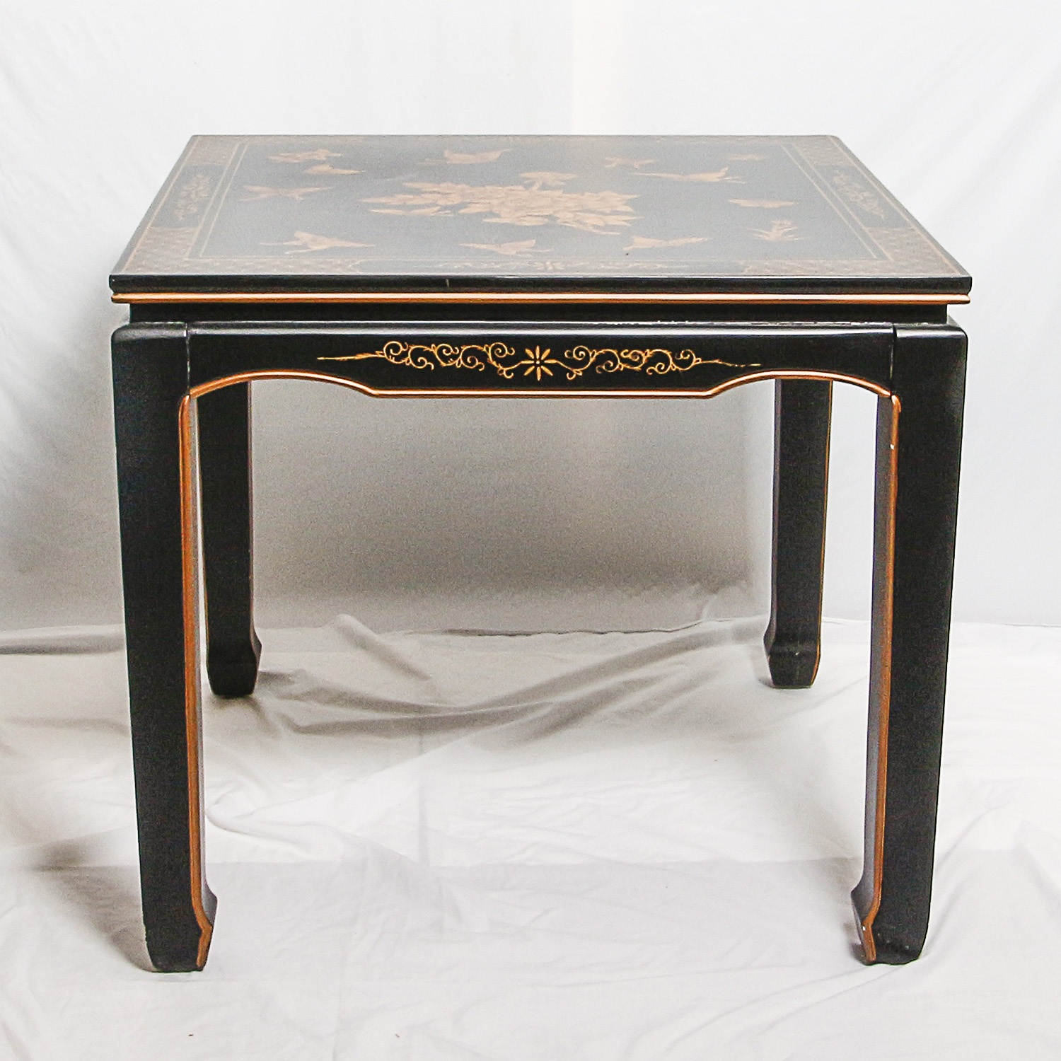 Chinoiserie Black Side Table with Gold Toned Accents