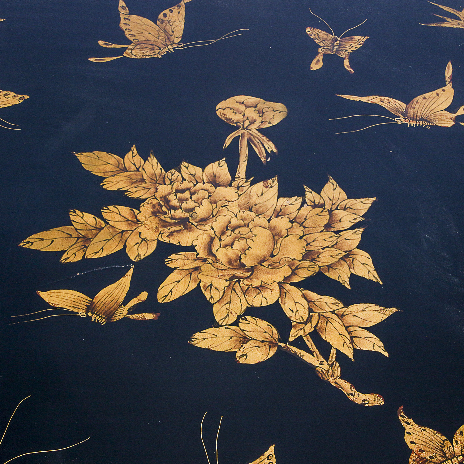 Chinoiserie Black Side Table with Gold Toned Accents