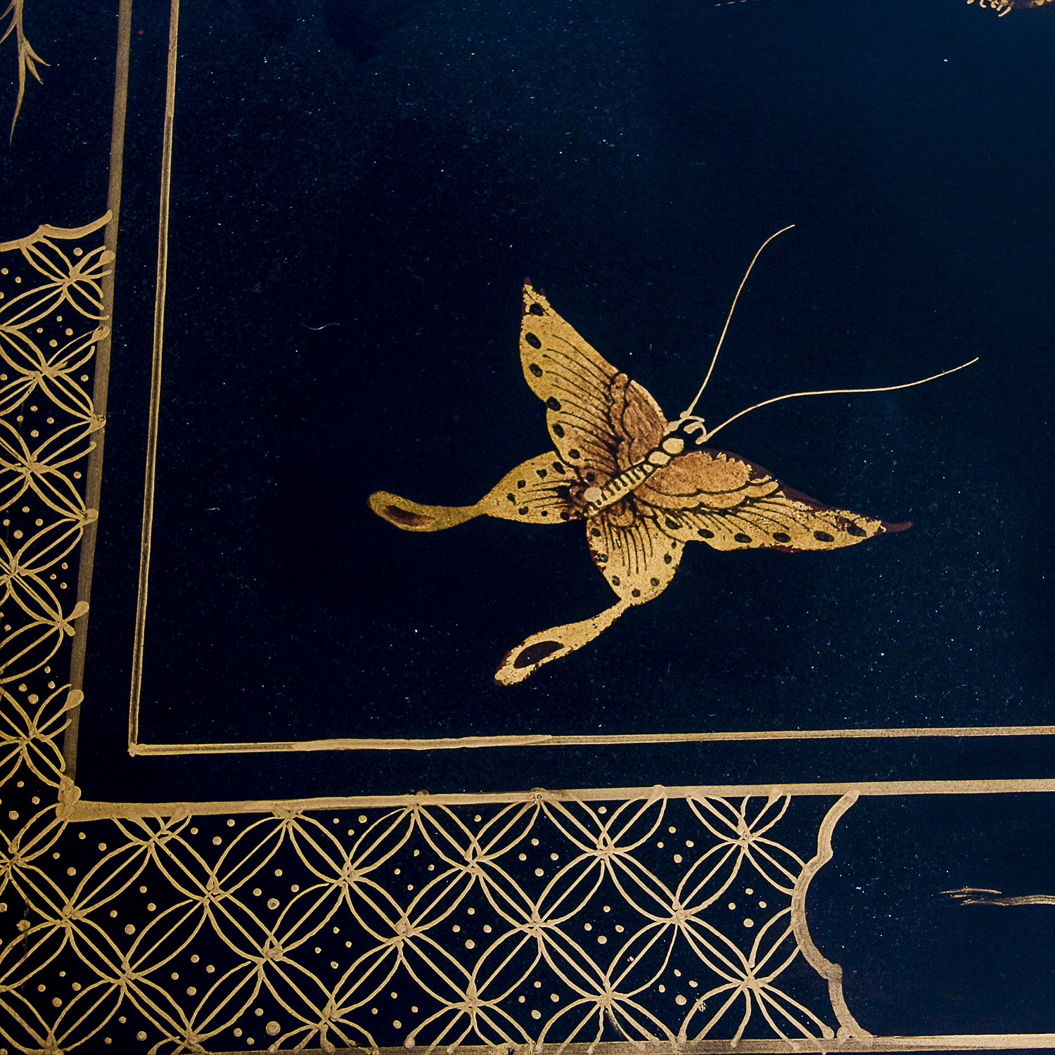 Chinoiserie Black Side Table with Gold Toned Accents