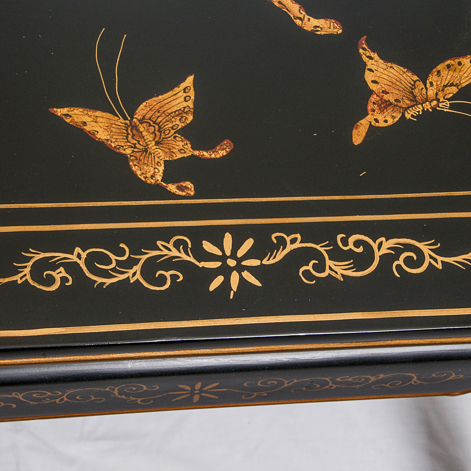Chinoiserie Black Side Table with Gold Toned Accents