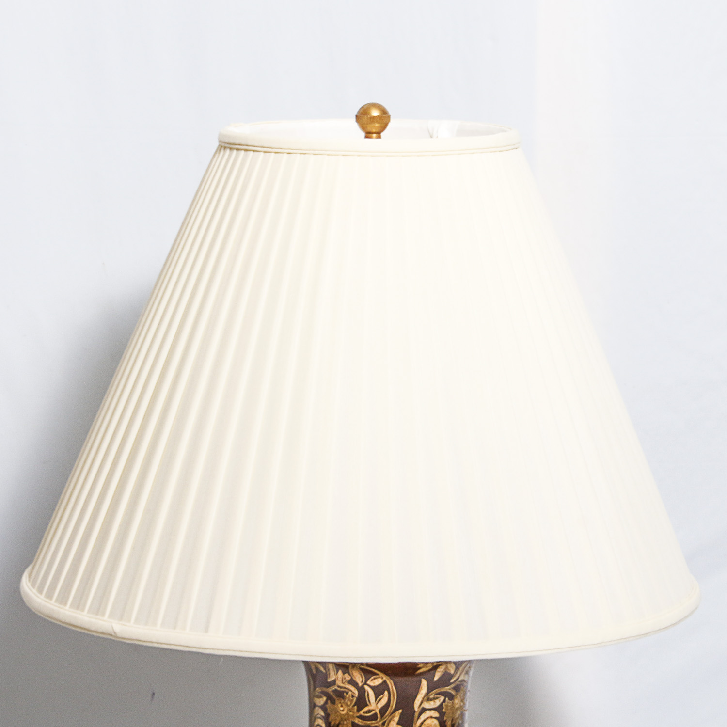 Porcelain Lamp with Brown and Gold Toned Floral Motif