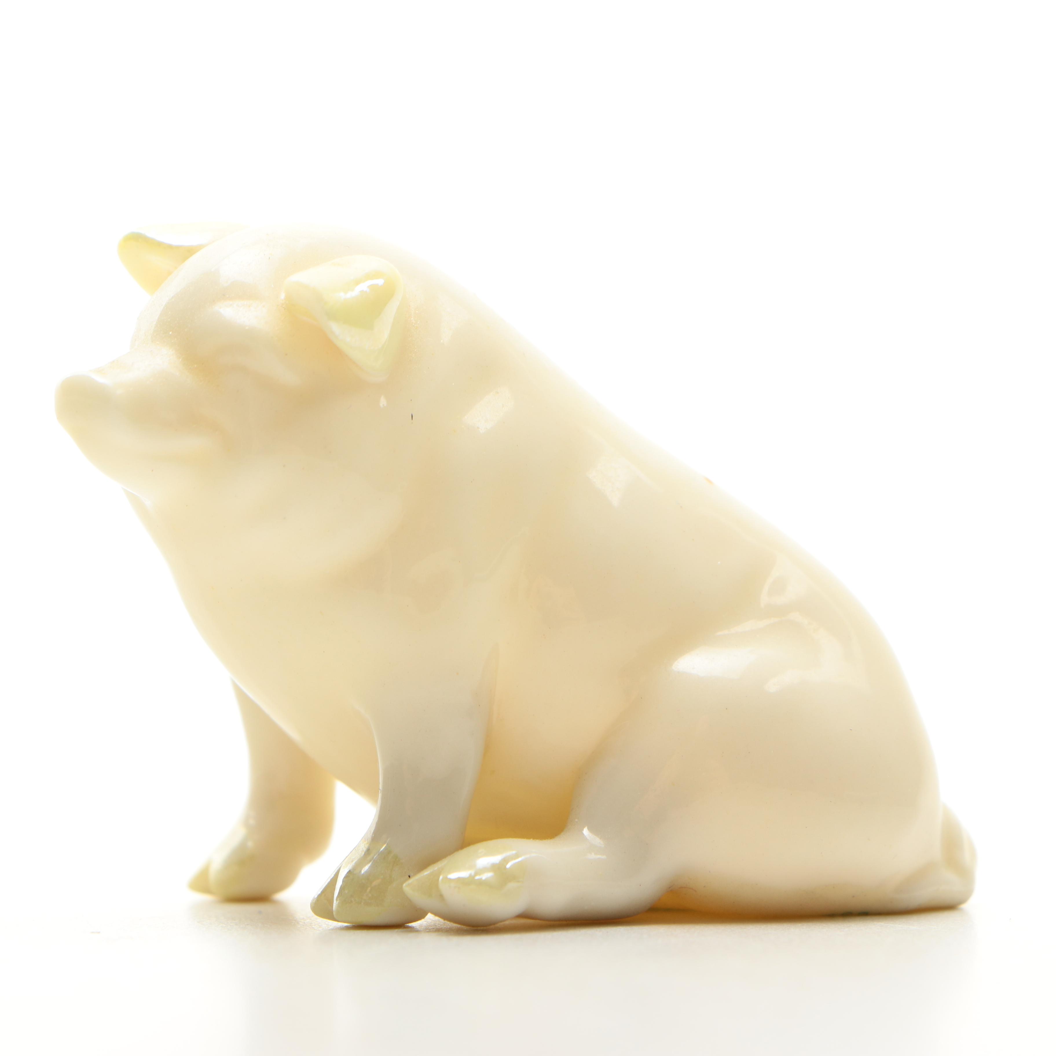 Vintage  Belleek Porcelain Pigs Green Mark