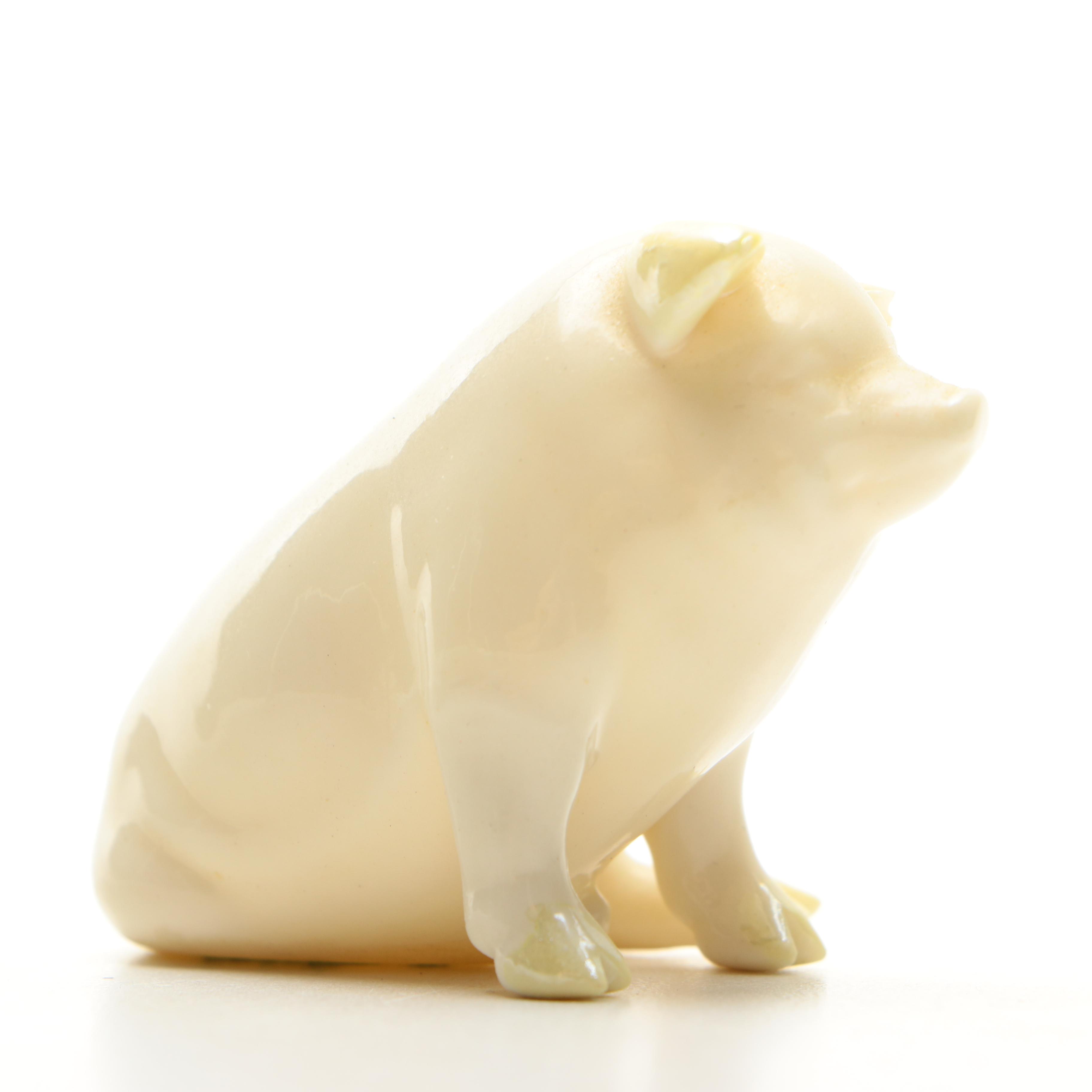 Vintage  Belleek Porcelain Pigs Green Mark
