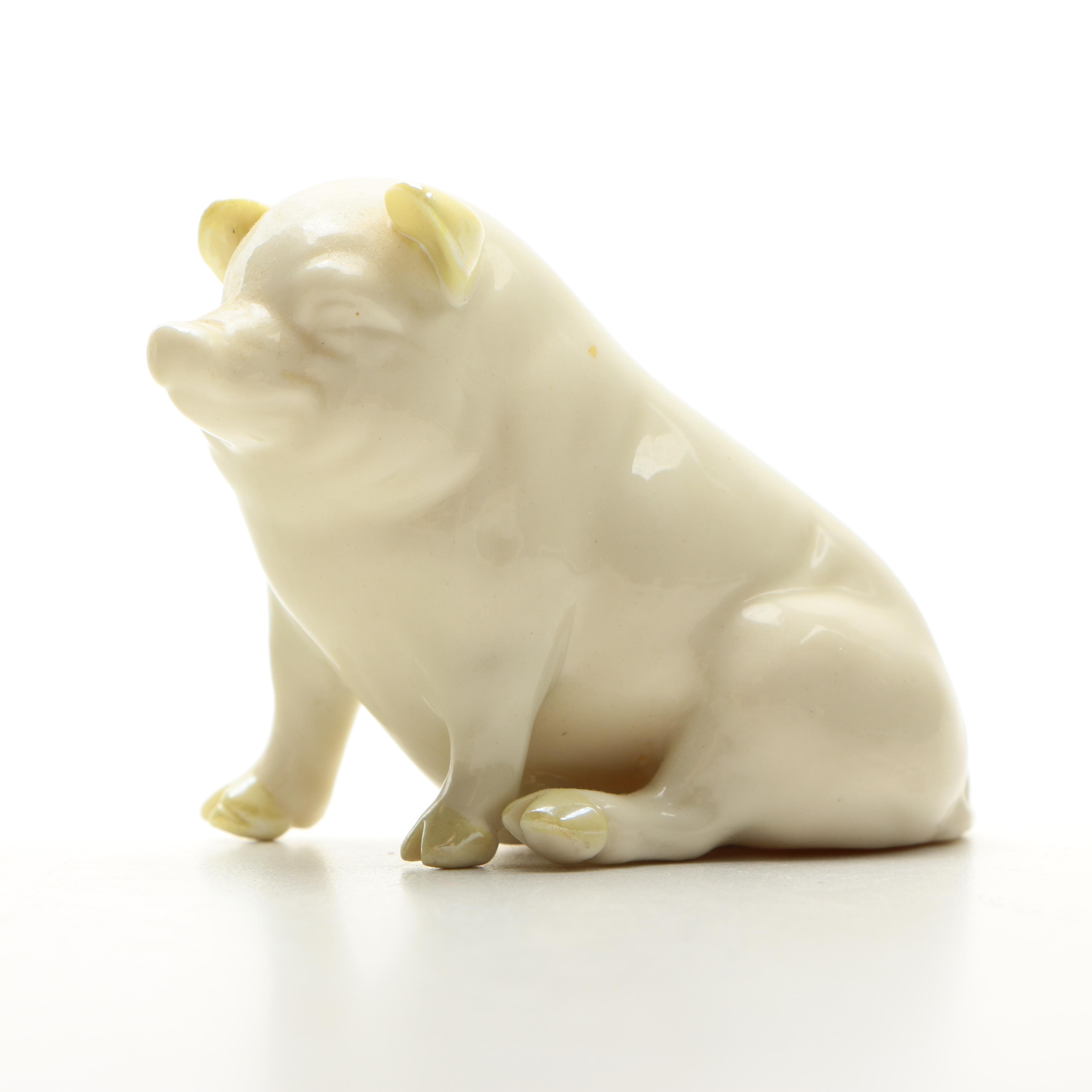 Vintage  Belleek Porcelain Pigs Green Mark