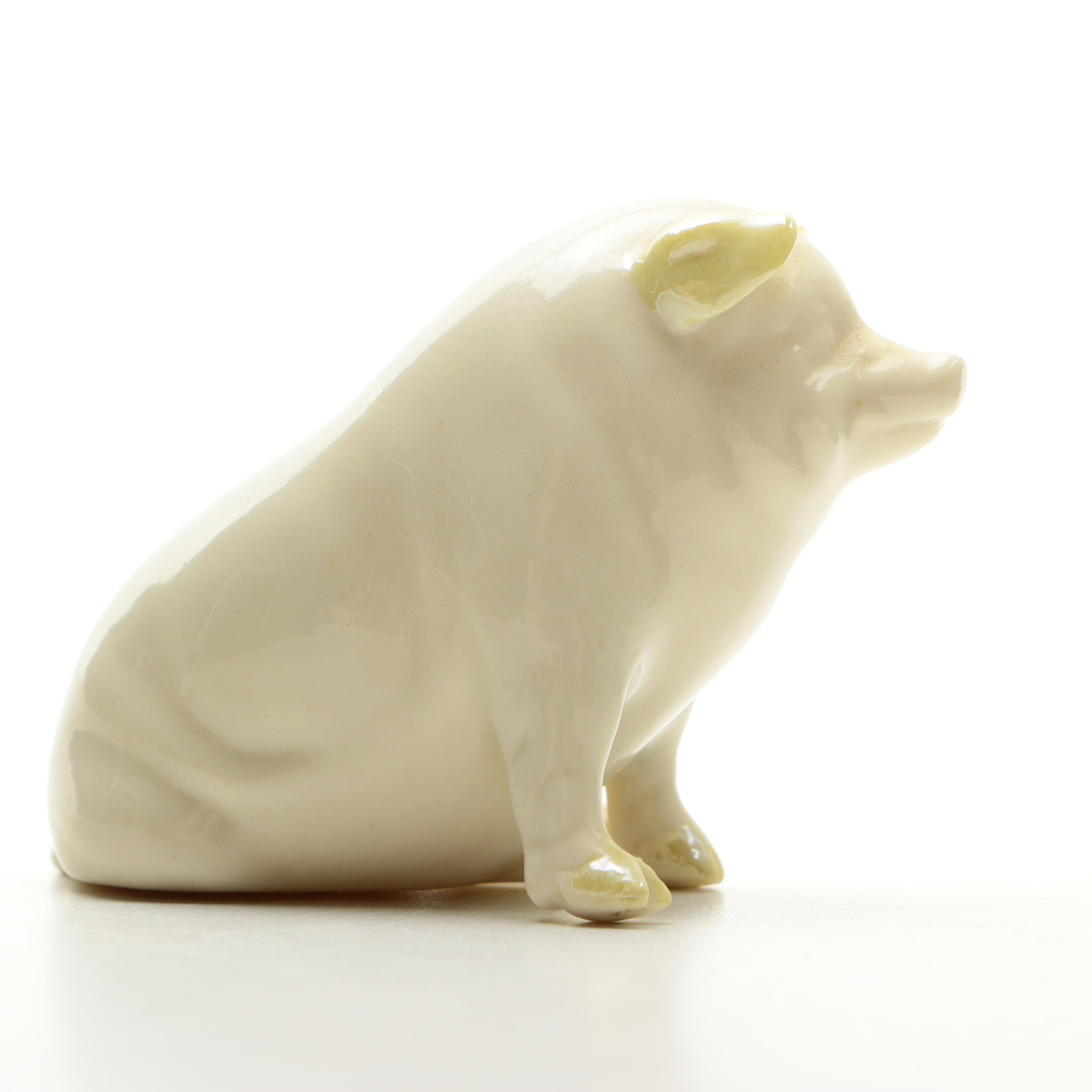 Vintage  Belleek Porcelain Pigs Green Mark