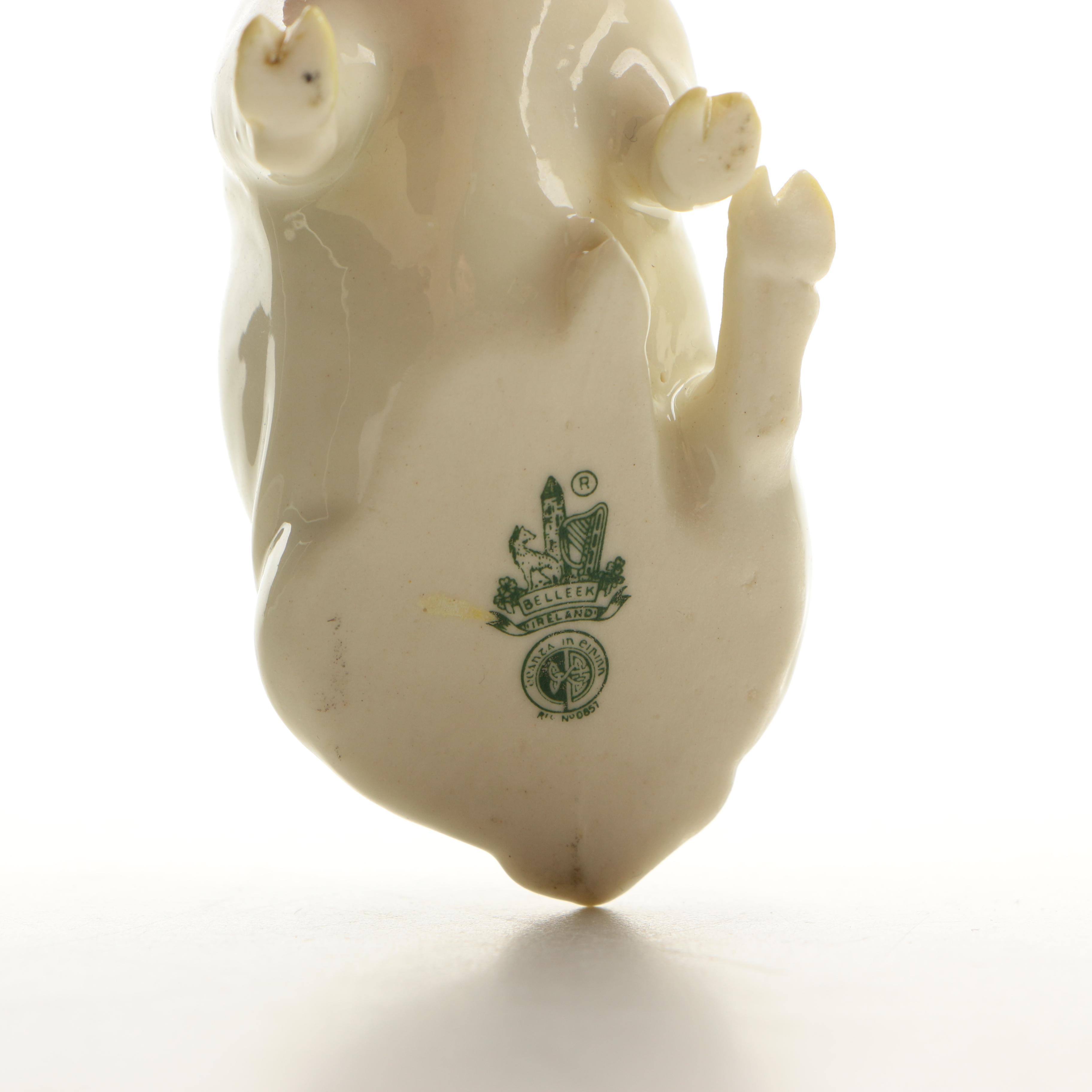 Vintage  Belleek Porcelain Pigs Green Mark