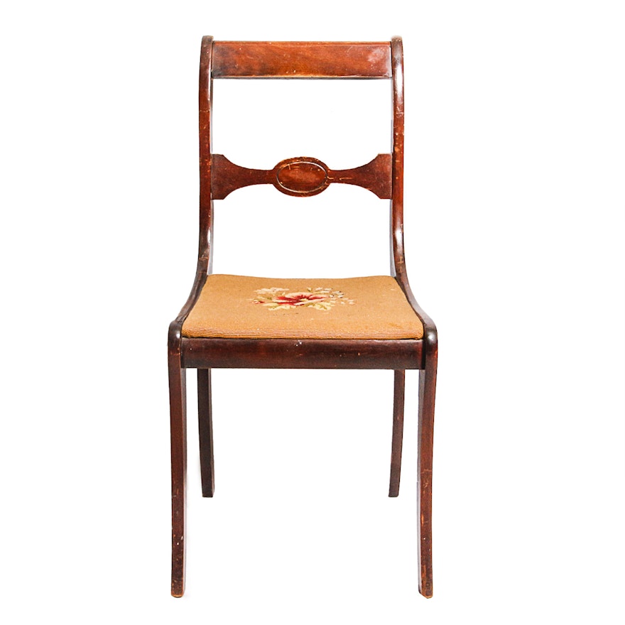 Vintage Wooden Chair with Needlepoint Seat