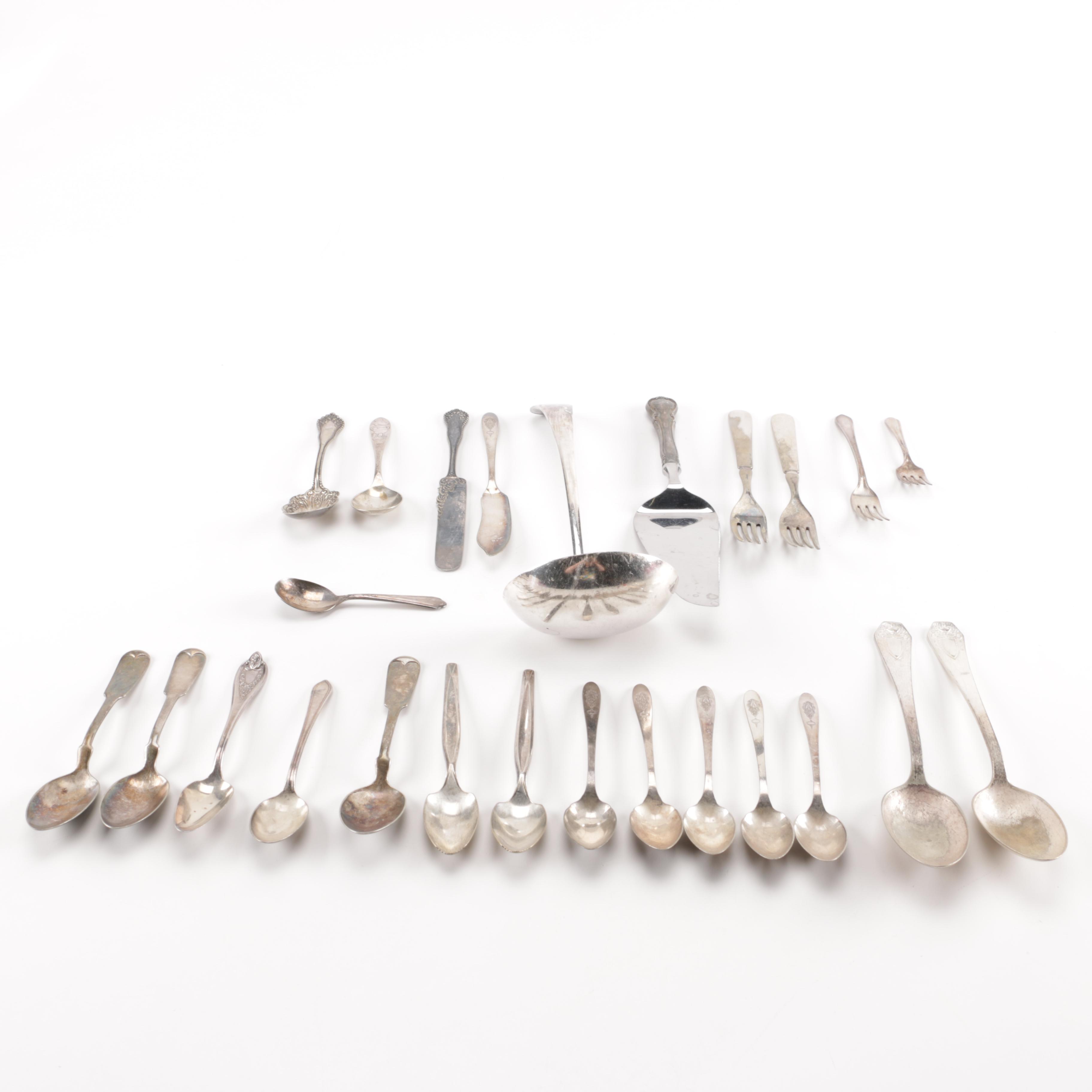 Towle Sterling Handled Cake Server and Assorted Silver Plate Flatware