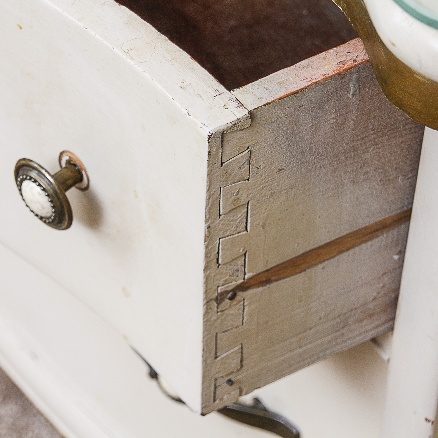 Vintage Low Wooden Glass Top Dresser