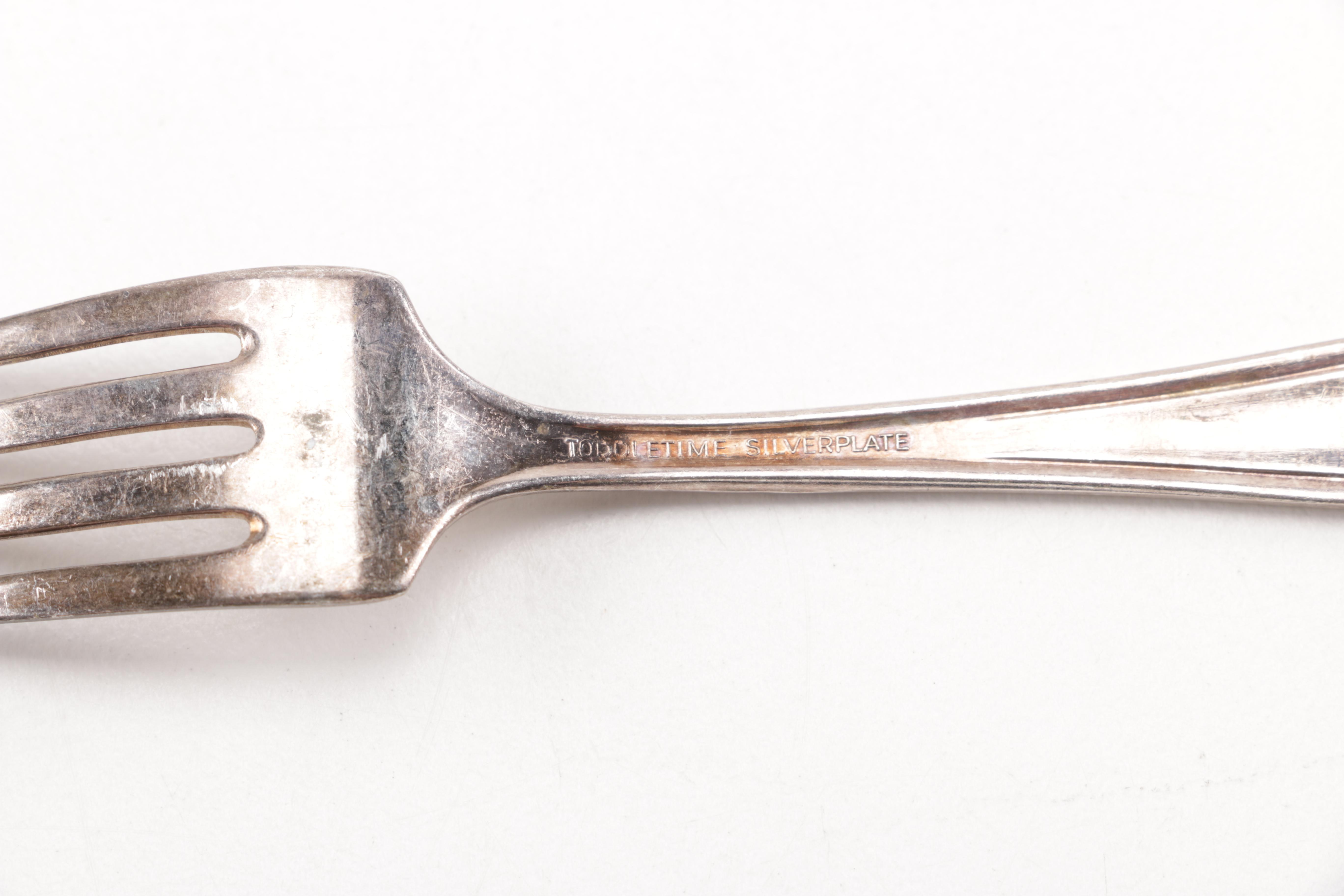 Towle Sterling Handled Cake Server and Assorted Silver Plate Flatware