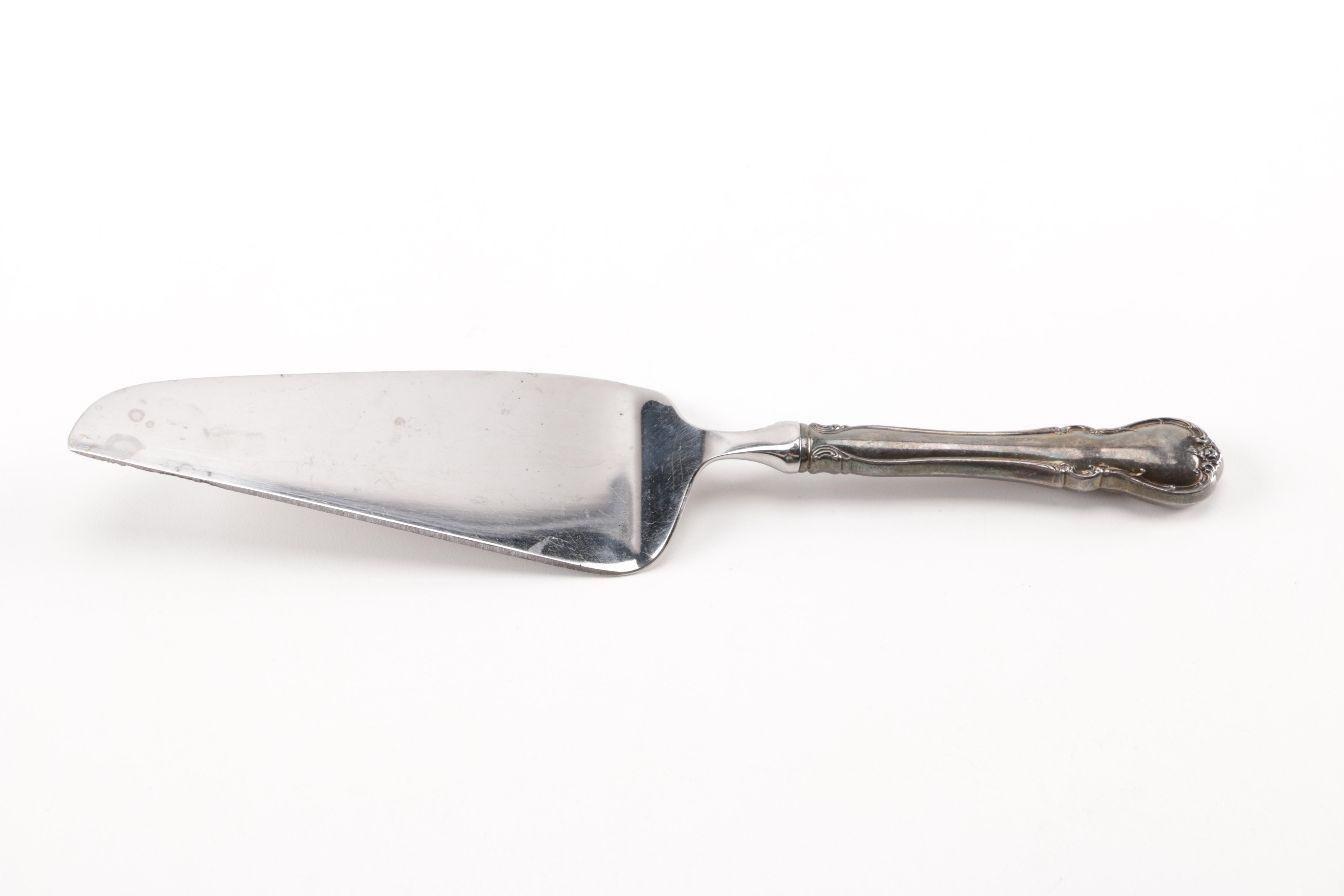 Towle Sterling Handled Cake Server and Assorted Silver Plate Flatware